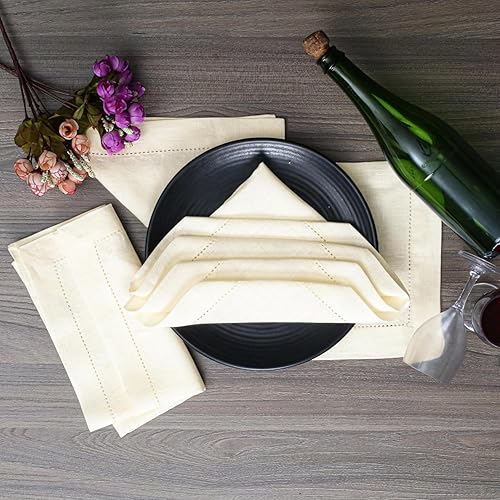 Miniatura 39 de Servilletas de lino y algodón de 18 x 18 pulgadas natural con vainica, servilletas de boda, servilletas de cóctel, servilletas de tela, servilletas