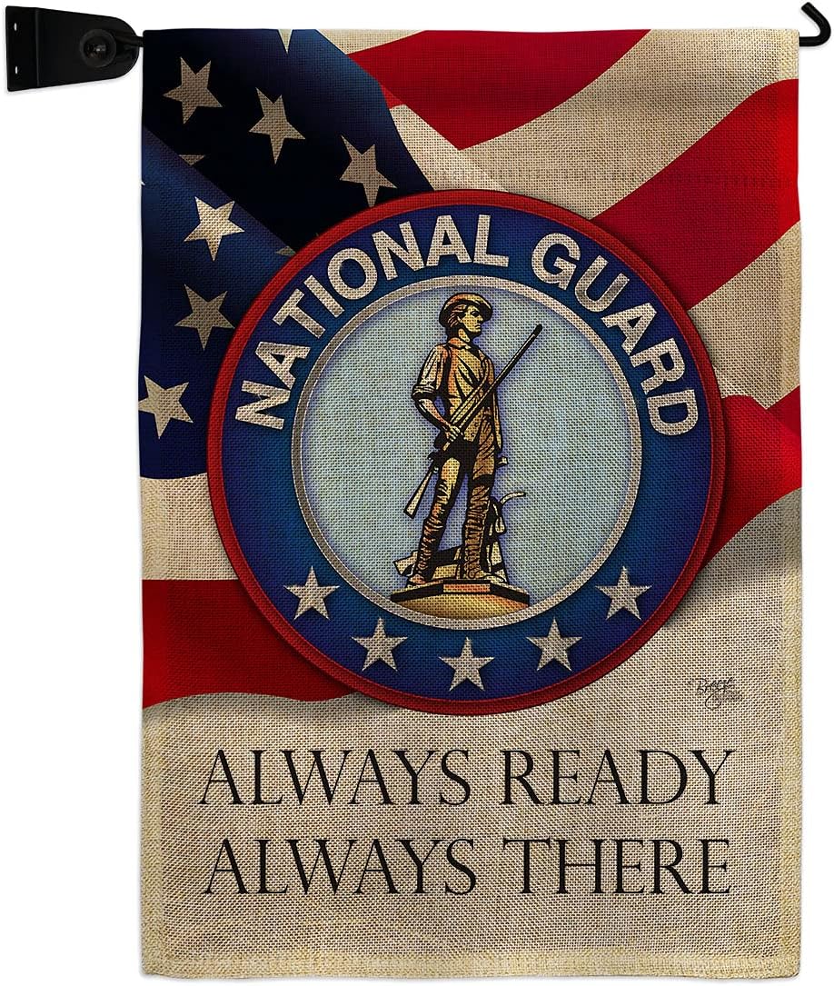 National Guard Garden Flag Set with Stand Armed Forces ANG United State American Military Veteran Retire Official Small Decorative Gift Yard House Banner Double-Sided Made In USA 13 X 18.5