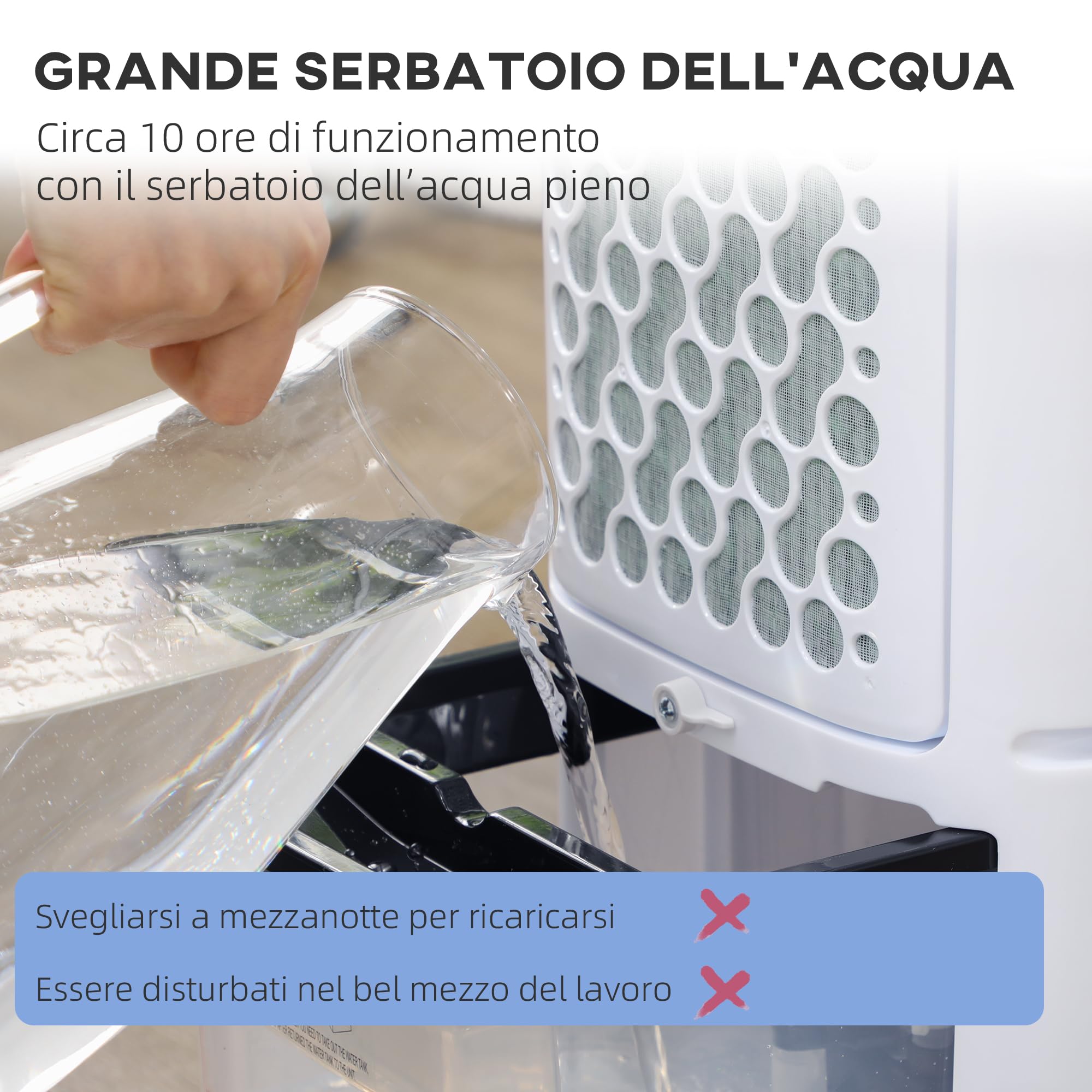 HOMCOM Condizionatore Portatile 3 in 1, Ventilatore, Umidificatore con Ghiaccio e Deumidificatore, 3 Velocità, 3 Modalità e Telecomando, Timer 12 Ore, 65W in ABS, 24.5x27x60 cm, Bianco