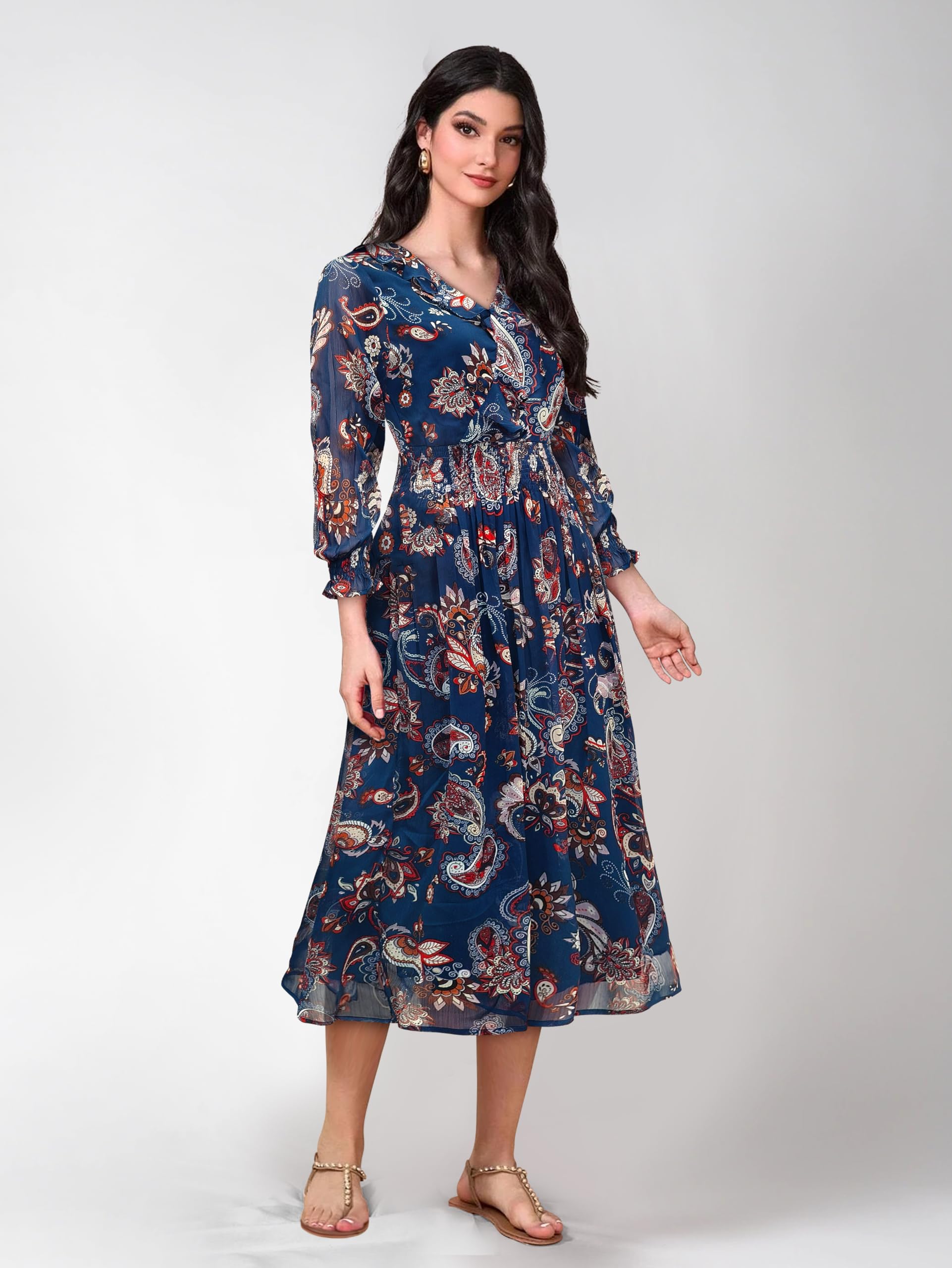 Toochki Dresses For Women | Dress For Women | Flared Dress | Navy Blue Western Dress | Latest Women Dress | Flared Trendy Dress | Midi Dress (Tkcbl-Ge-025-Nb-Dr Parent)