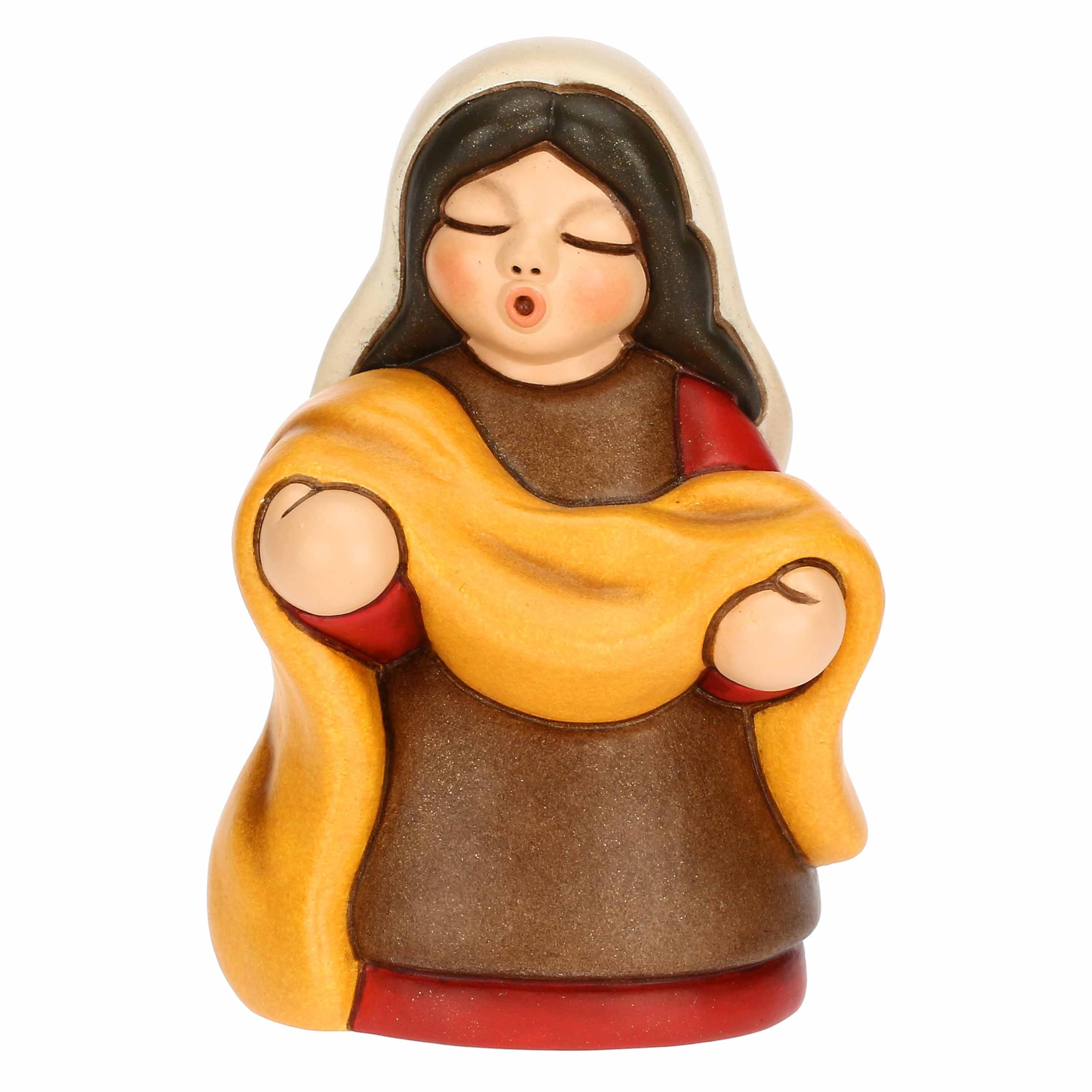 THUN, Venditrice di Stoffe Rossa in Ceramica di Alta Qualità, Collezione Presepe Classico, Statuine per Presepe di Natale da Collezione, 5,4 x 4,3 x 7,9 cm