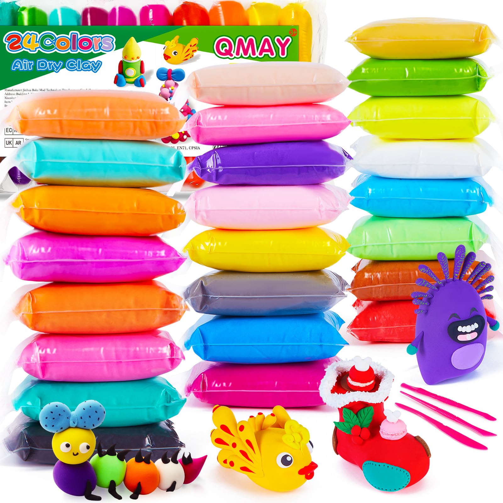 QMAY Air Dry Clay, 24 Colors Ultra Light Magic Clay, No-Toxic Dough, Modeling Clay for Kids with Tools, Gift for Kids