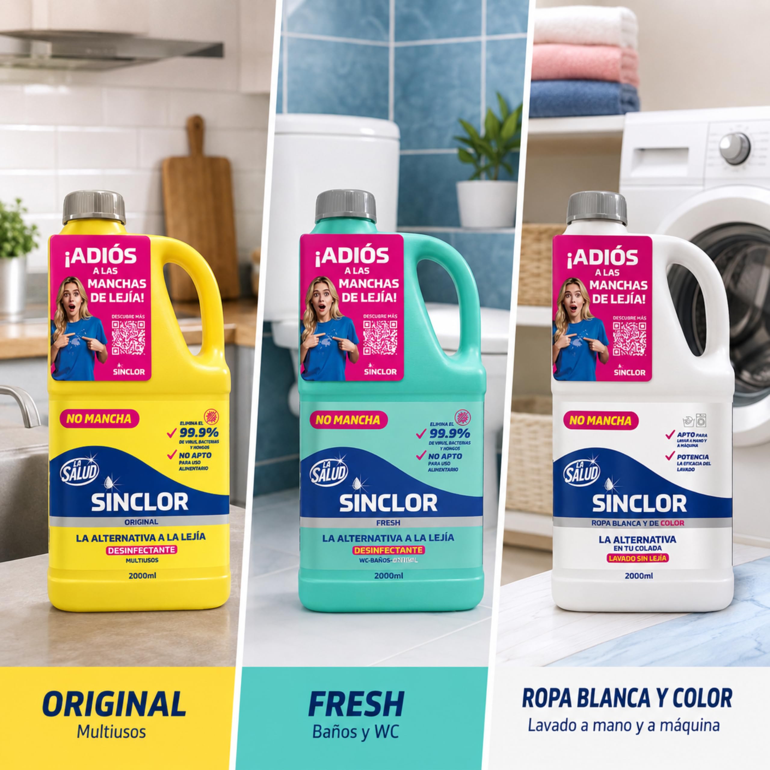 La Salud Sinclor Fresh 8L | Reiniger ohne Bleiche für WC, Bad und Kalkentferner | Alternative zu Bleiche | Fleckenfrei | 4 Einheiten