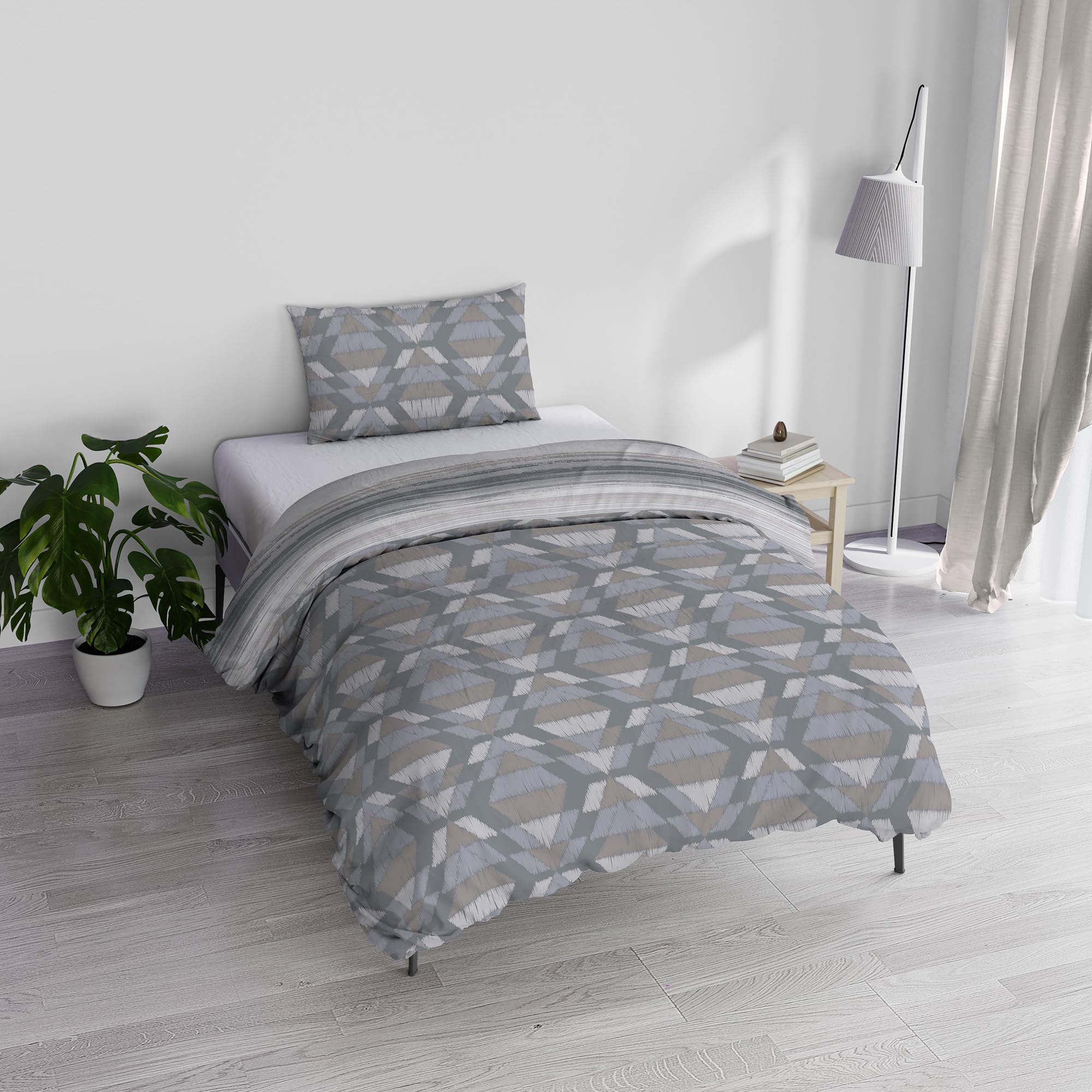 Italian Bed Linen Athena Duvet Cover Set, 100% Cotton, BELEK Grey, Single