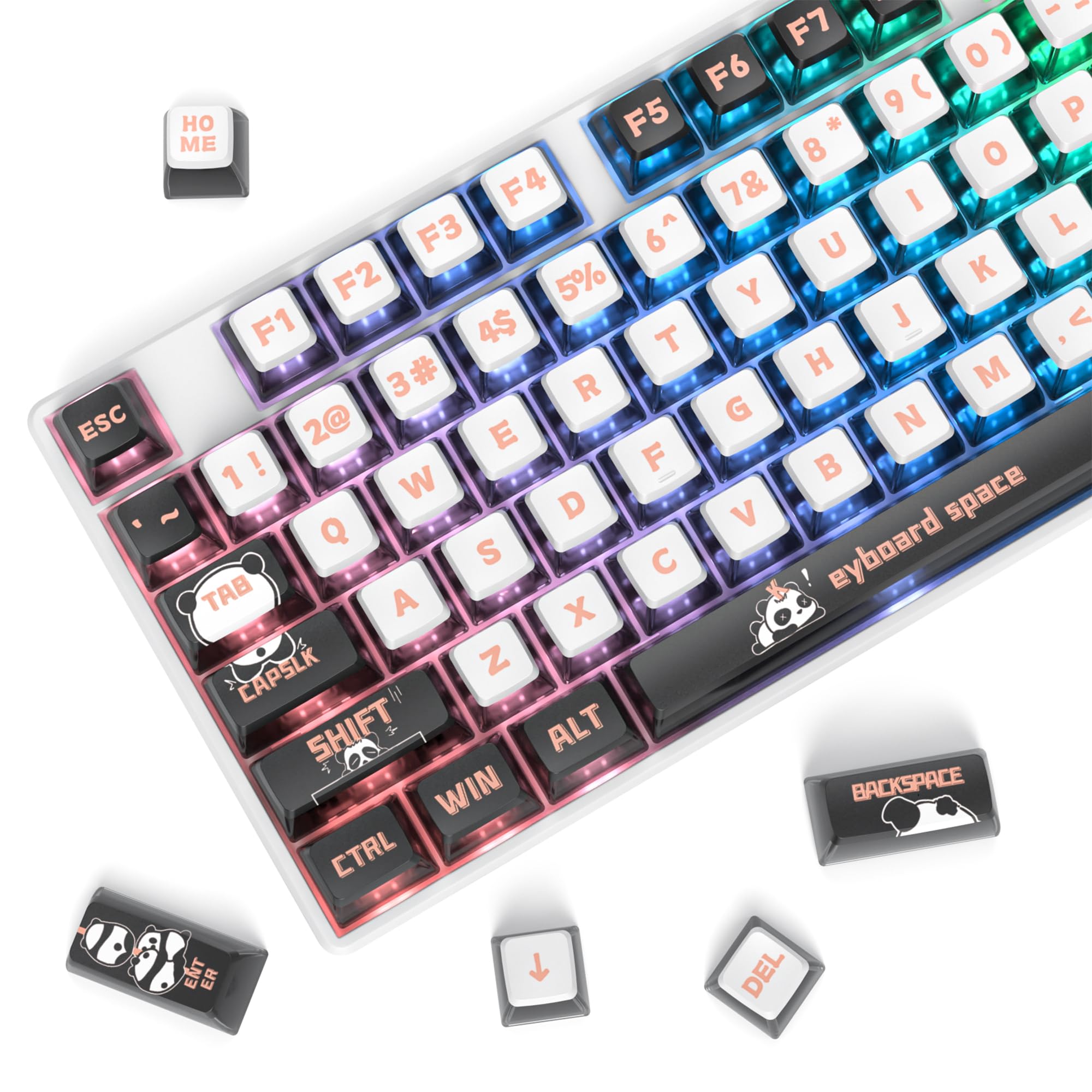 Ussixchare 120 Keys ASA Profile PBT Pudding Keycap Panda Keycaps Dye-Sublimation Custom Keycaps for MX Switch Mechanical Gaming Keyboard(Panda)