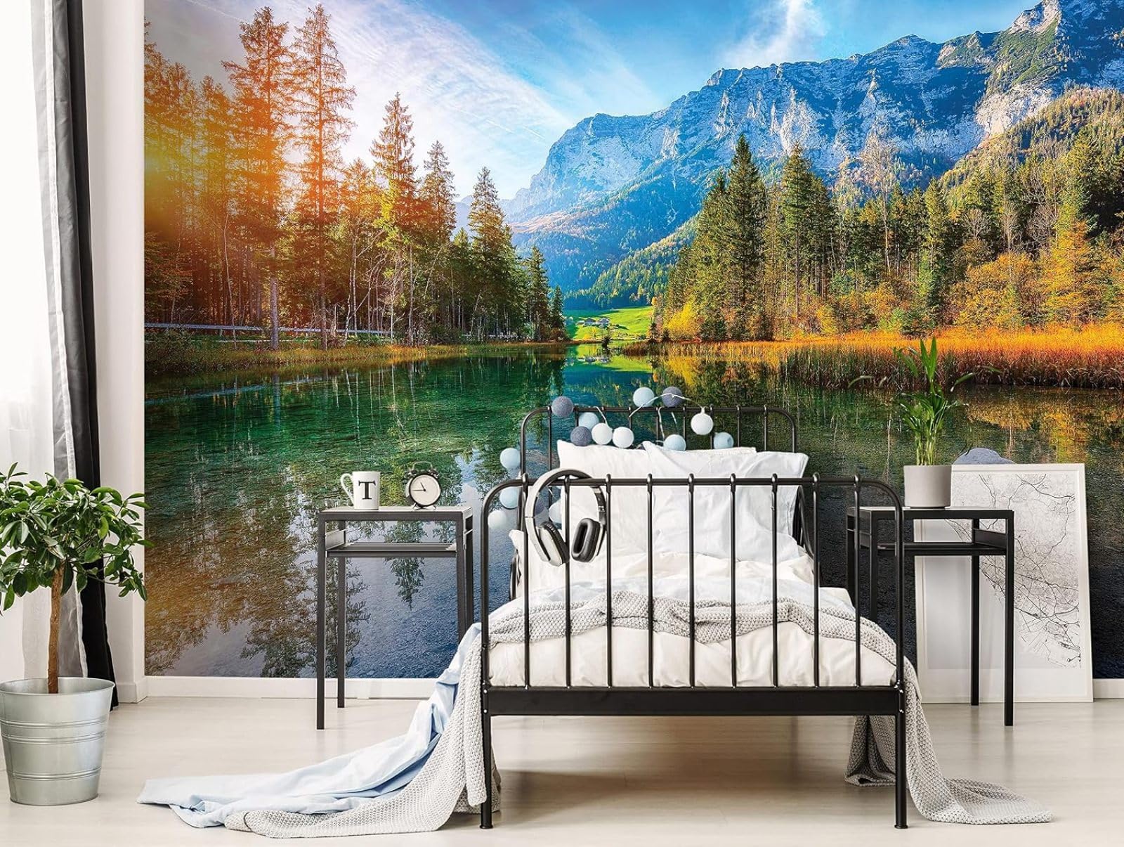 Kfjhgbdshhj 3D Mural Photo Mural-Wallpaper Mountains Panorama Lake Landscape Nature Forest - For Living Room Bedroom - 3D Effect,150Cmx105cm Poster - Wall Sticker - Frameless Picture