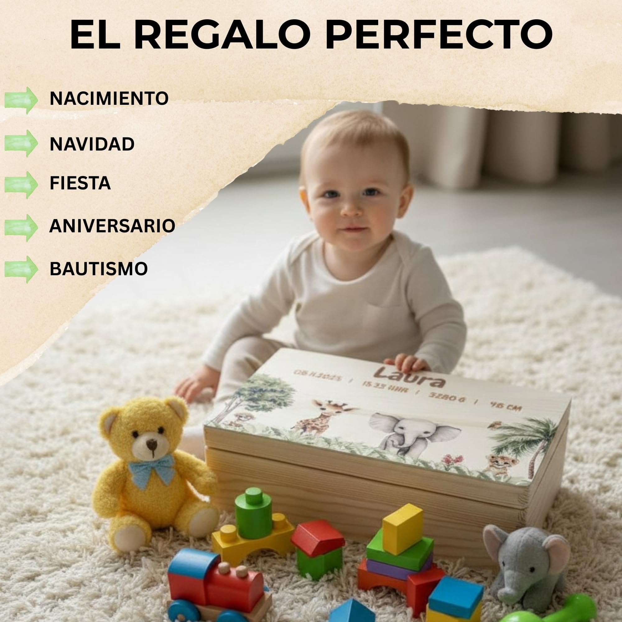 Cajas De Madera Personalizadas Para Bebé - Caja Madera Con Tapa, Diferentes Tamaños y Modelos - Recuerdos Inspiradores Para Guardar Tesoros Inolvidables (personalizado)