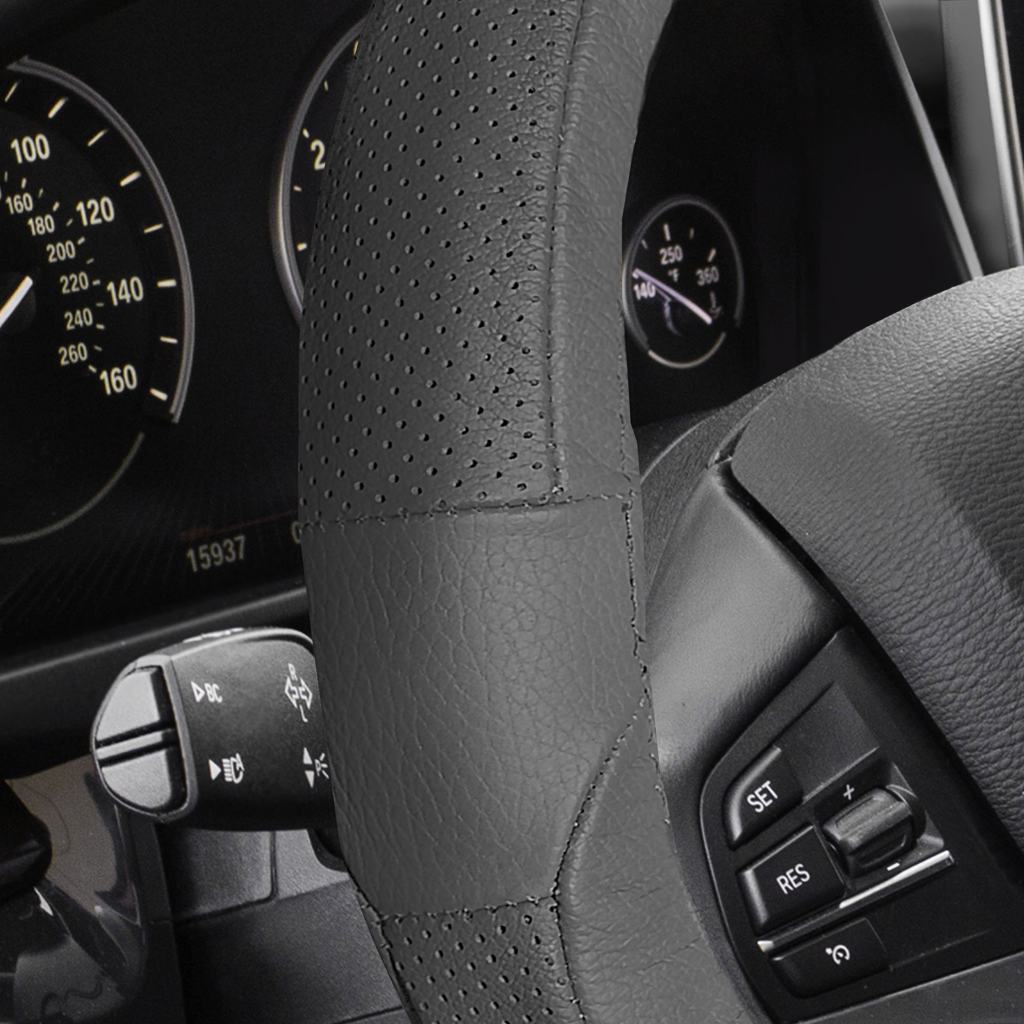 FH Group Universal Fit Deluxe Full Grain Authentic Leather Solid Gray Steering Wheel Cover Fits Most Cars, SUVs