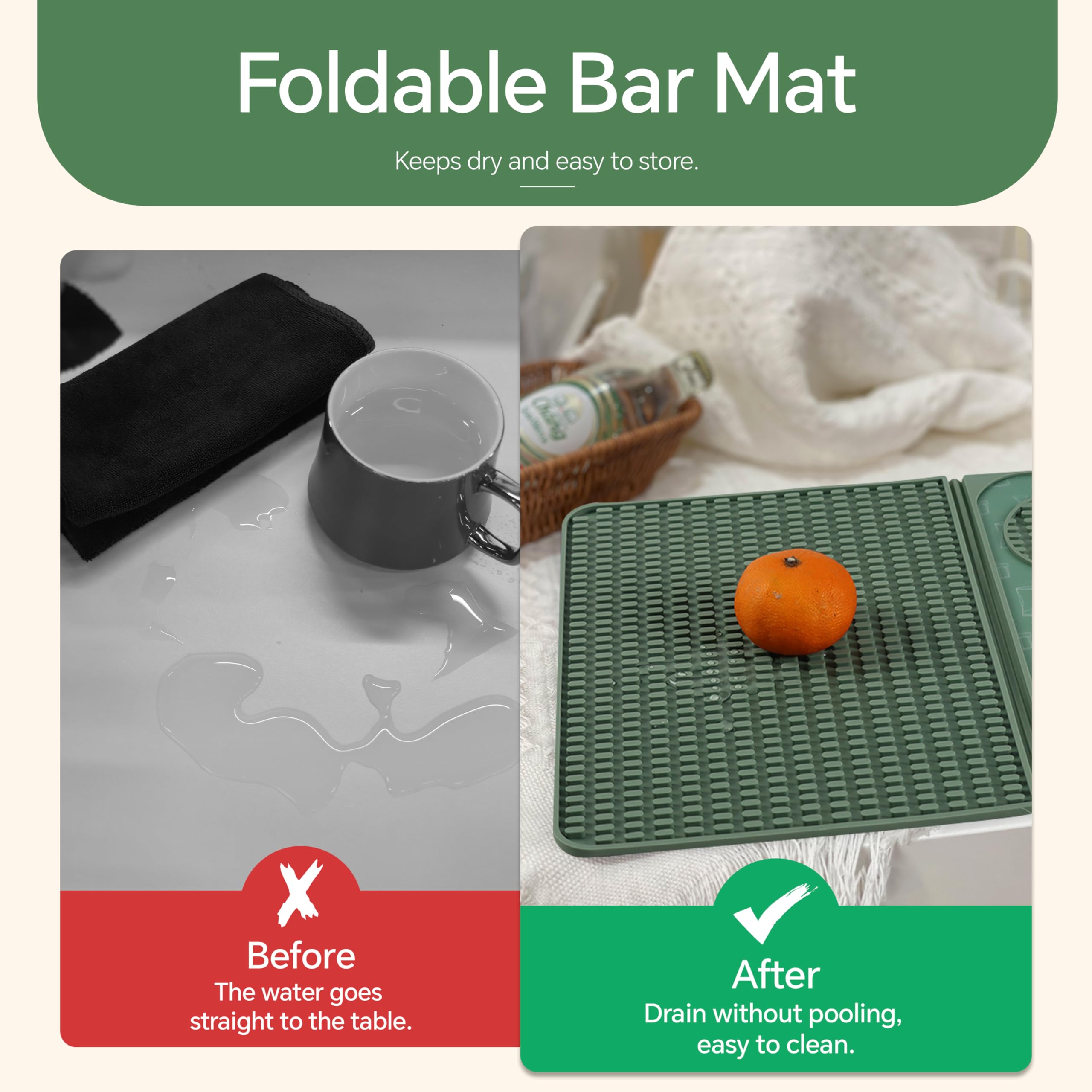 Tappetino Da Bar Pieghevole In Silicone Grigio – 22,9x30,5 Cm – Asciuga Utensili – Multiuso Per Cocktail, Campeggio E Casa - 3