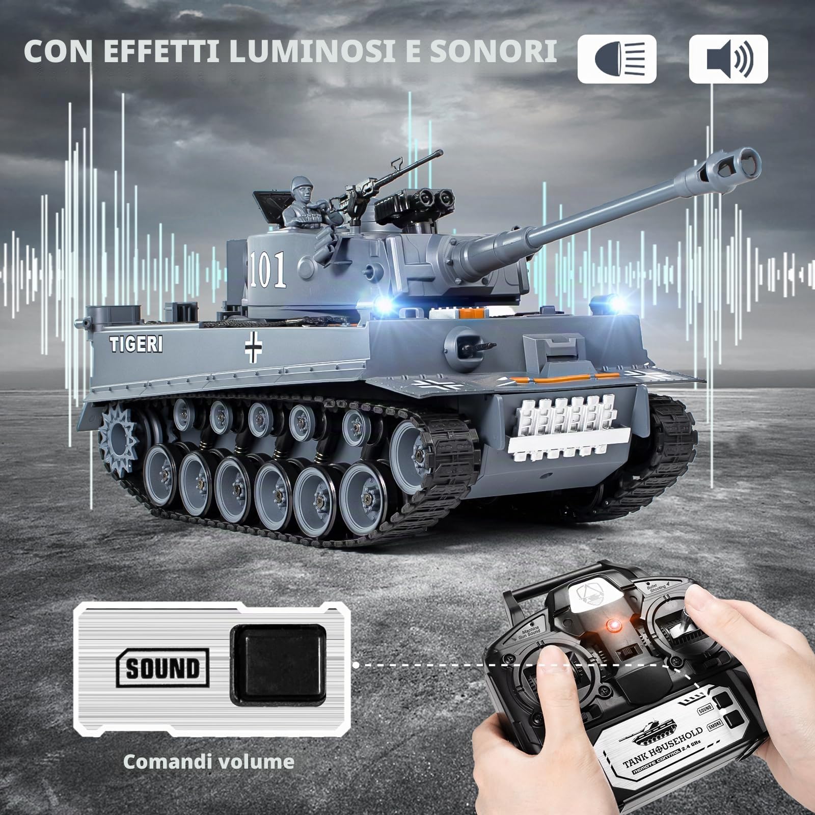 Supdex Carro Armato Telecomandato 1/18 Tanque Tiger I, 2.4GHz Serbatoio Telecomandato, Modello di Carro Armato, Con Suoni Realistici e Luci, Veicolo Militare RC per Adulti e Bambini che Spara BBS