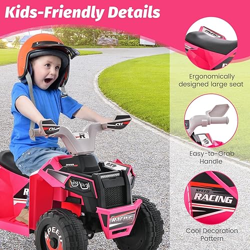 Miniatura 3 de Costzon ATV para niños, vehículo eléctrico de 6 V con interruptor de avanceatrás, asiento grande, ruedas resistentes al desgaste, auto de 4 ruedas