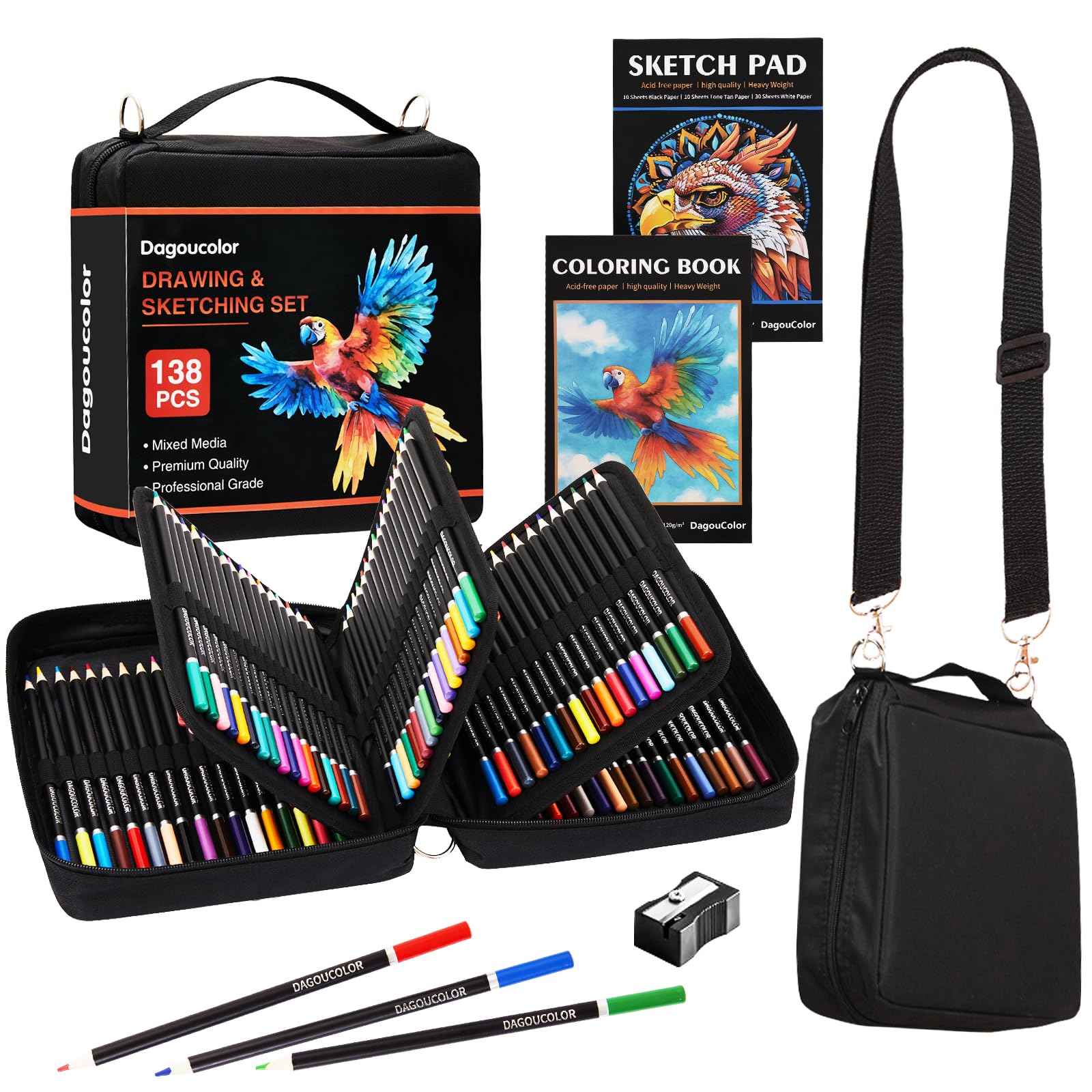 Matita Colorate Borsa di a Spalla, 136 Matite Kit Disegno, Schizzi Set con 3-colore Sketchbook, Libro Colorare, Forniture D'arte per Artisti Principianti Professionisti Disegno Media