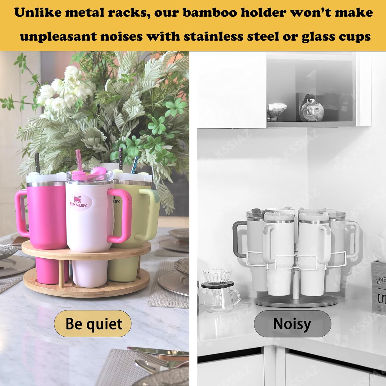 7 Slots Water Bottle Organizer for Stanley Tumbler, Rotatable Stanley Cup Organizer Holder for Kitchen Cabinets, Bamboo Wood Water Bottle Storage Rack for Stanley Cup Accessories - Image 4