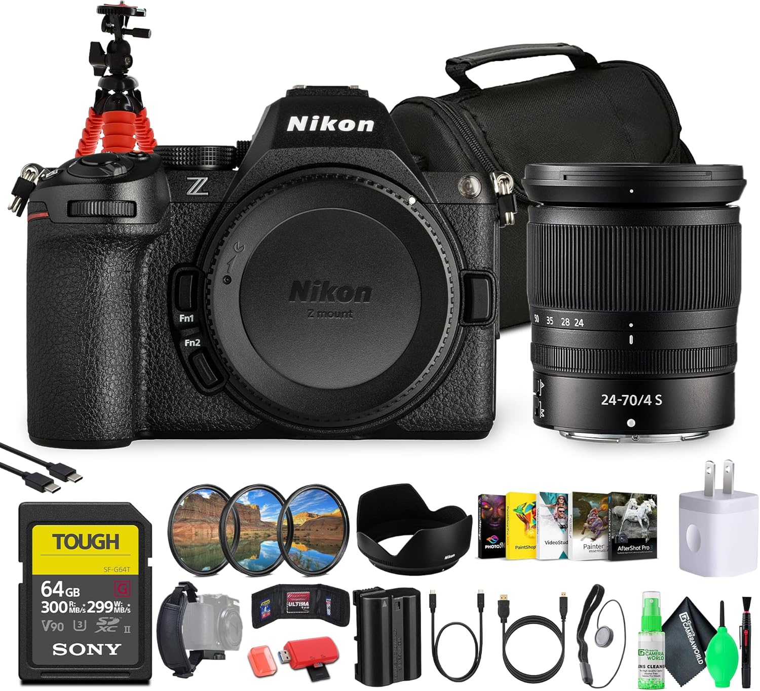 Nikon Z5 II Mirrorless Camera with 24-70mm f/4 S Lens | Full-Frame, 4K UHD Video, Stabilization (1687) + 64GB Memory Card + Camera Bag + Flexible Tripod + USB-C Cable + More