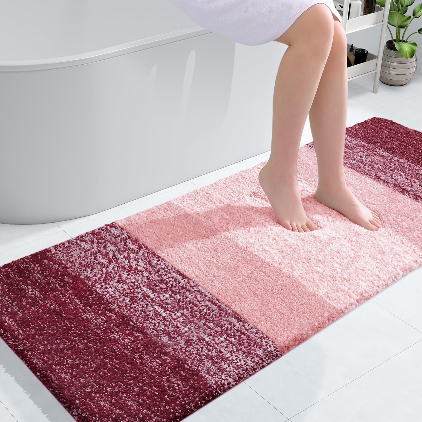 OLANLY Bathroom Runner Rug 54x24, Extra Soft Absorbent Microfiber Bath Rugs | Red, Non-Slip Quick-Drying Rubber Backing, Machine Washable Long Bath Mat for Floor, Tub and Shower, Home Decor Accessories