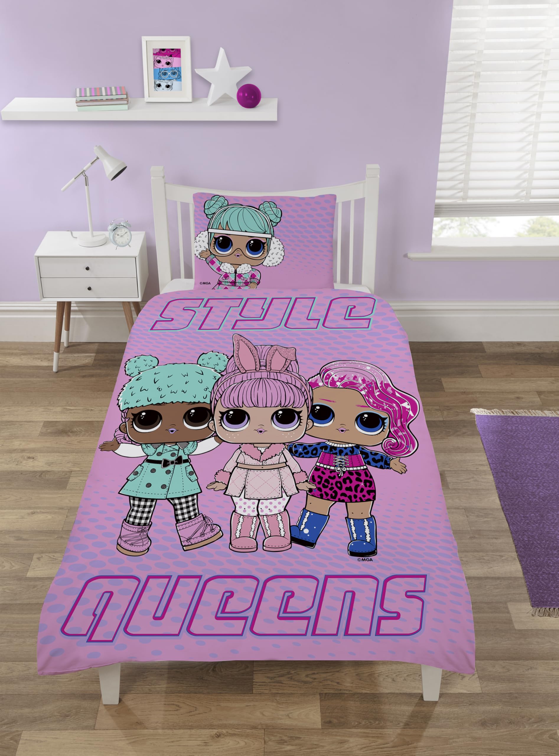 Charlotte Andersen Girls White, Pink L0l Single Duvet Cover Set – Reversible Kids Bedding – Soft Pollycotton Quilt Cover With Pillowcase – Perfect For Bedroom – Official Lol Surprise Merchandise