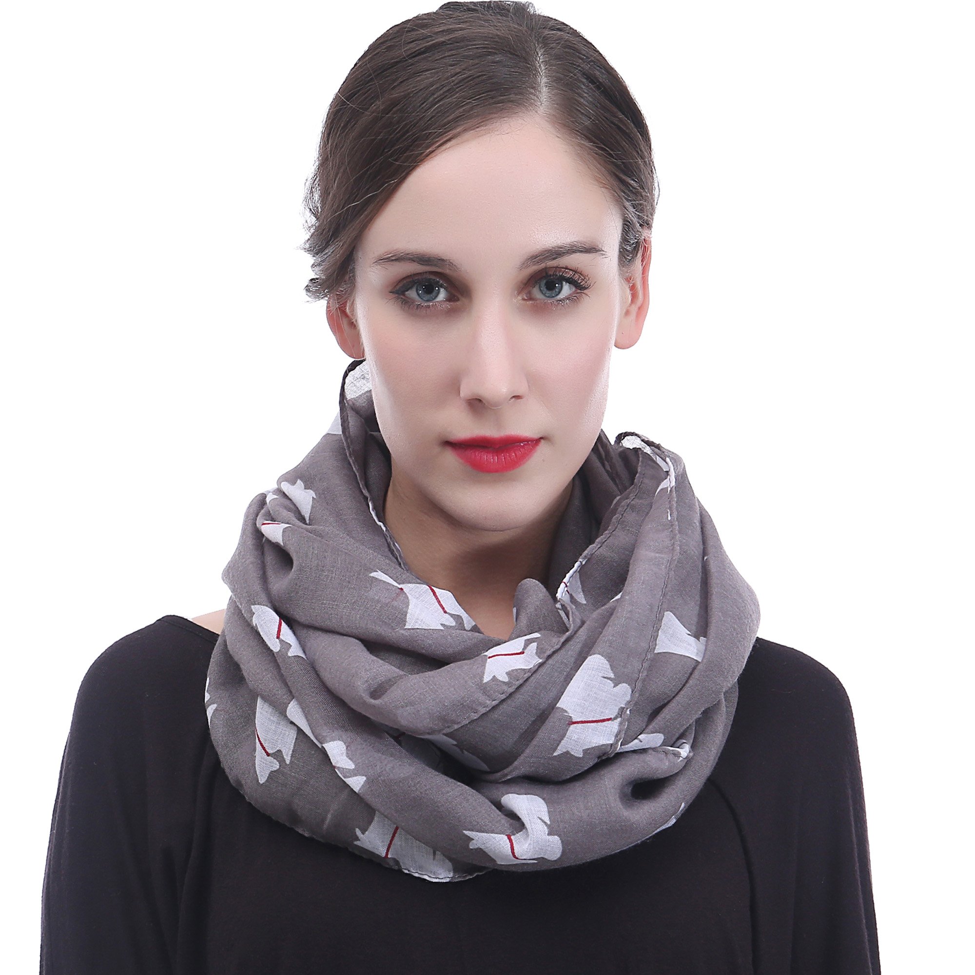 Lina & Lily Scottish Terrier Scottie Dog Print Women's Infinity Scarf Snood Lightweight (Grey)