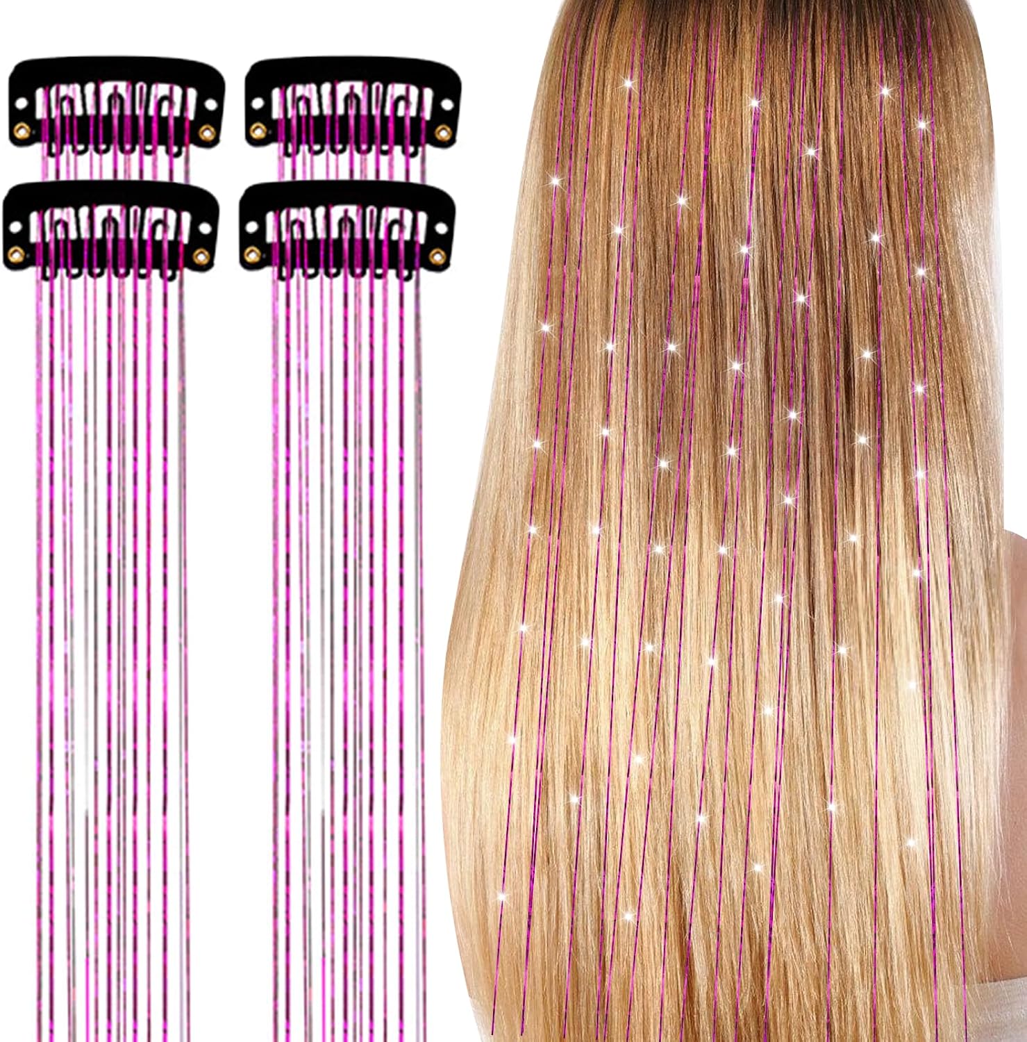 4 PCS Colorful Straight Hair Extensions,BB Clip with Laser Filigree