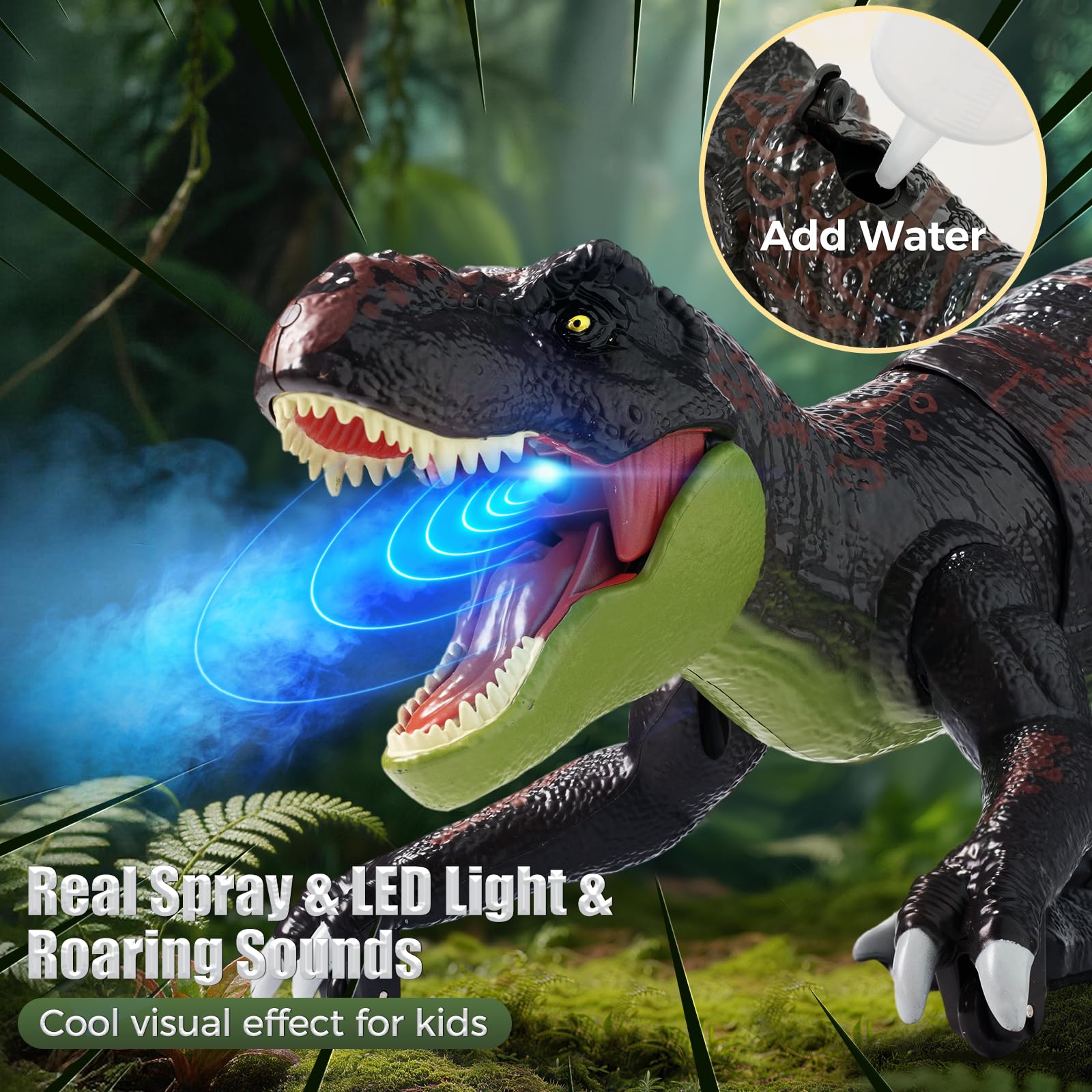 Dinosauro Telecomandato Giocattolo con Spruzzare, Ruggendo e Camminare | Ruggendo e Camminare, Regalo Giocattoli di Dinosauri T-Rex per Bambini 3 4 5 6 7 8 9 10 (Grigio, 38.2CM)