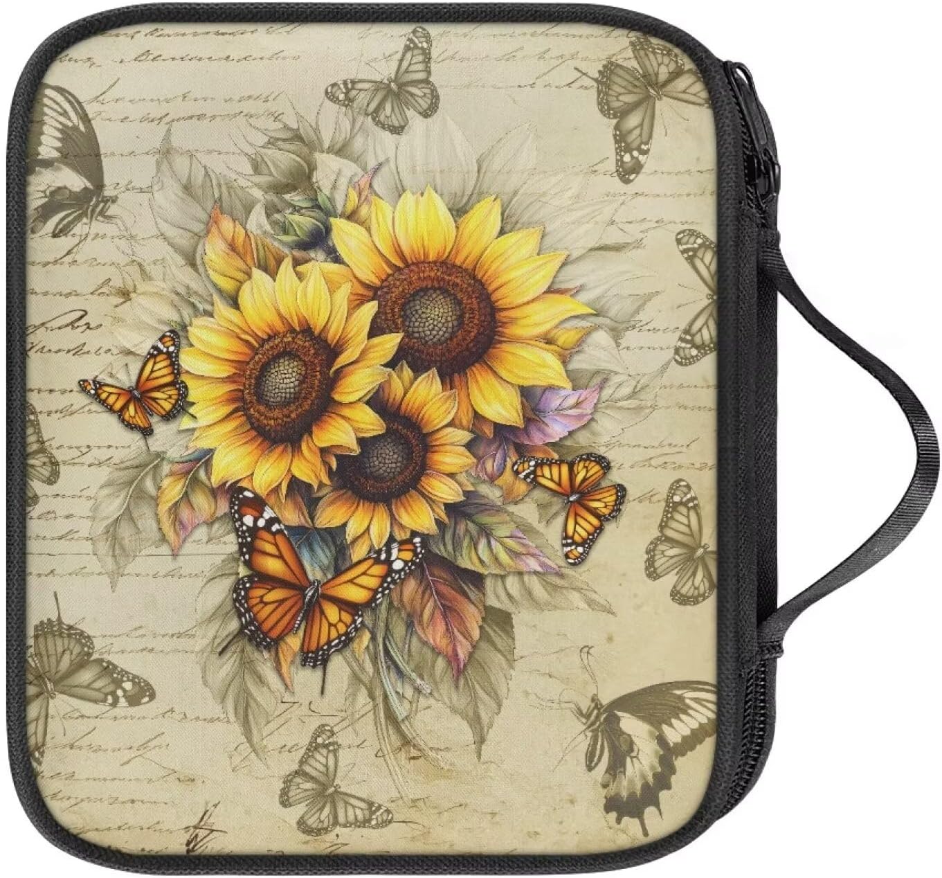 Noprintge Crochet Hook Case, Portable Travel Organizer Storage Bag for Various Crochet Hooks and Knitting Accessories, Lightweight and Compact Zipper Needle Bag, Sunflower and Butterfly