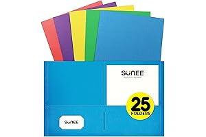 SUNEE File Folders with Pockets for Letter Size Paper, 25 Pack Assorted Colors