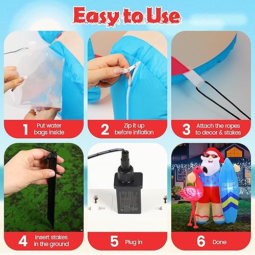 Miniatura 5 de Decoración inflable de Navidad en julio, 6.5 pies, decoración de Papá Noel al aire libre con soplador de aire, luces LED, decoración de jardín para
