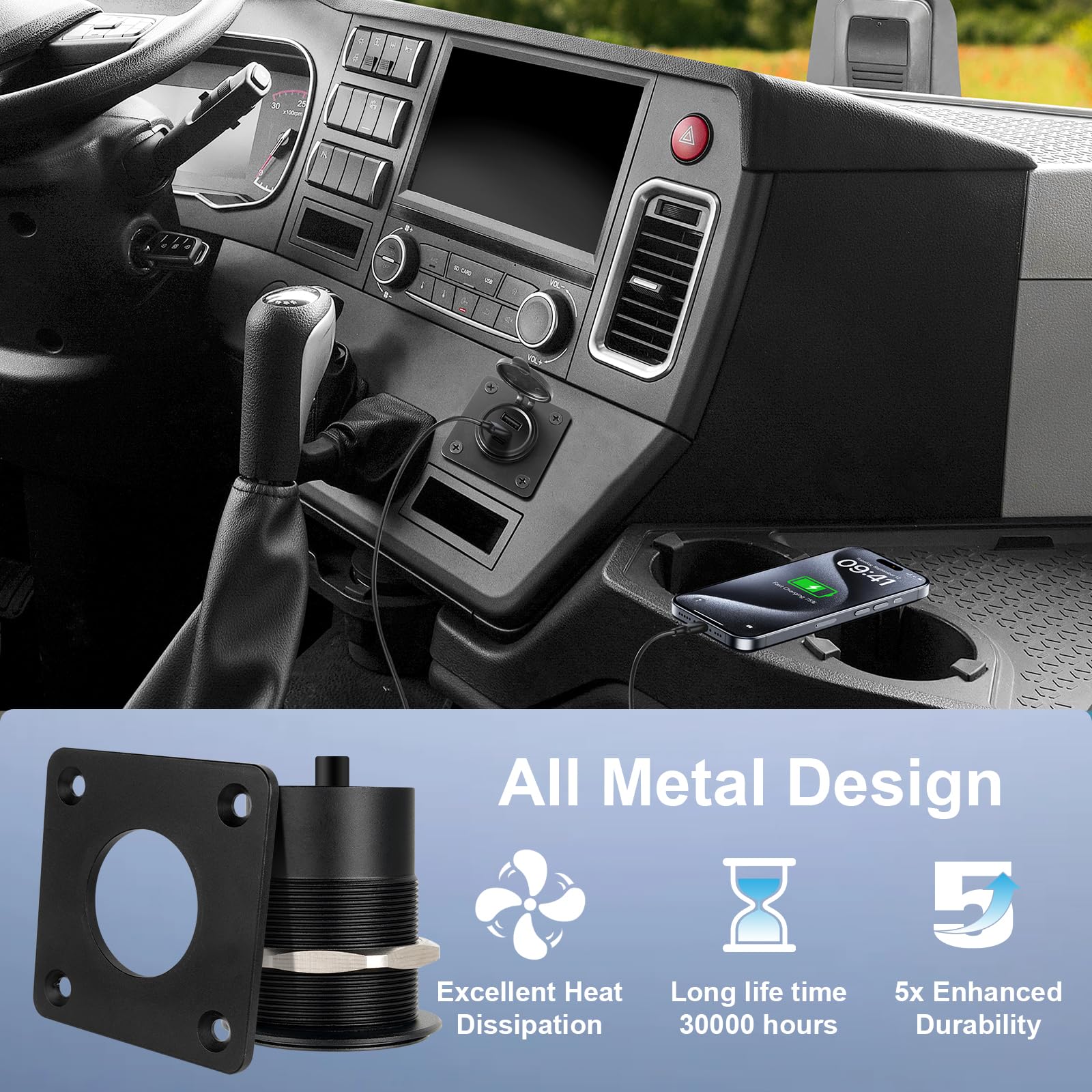Presa USB 12V Camper Auto Tutto Alluminio 3 Porta 2Pcs | Tipo C PD3.0 & USB-A QC3.0 Caricatore Carica Rapida, Impermeabile per Roulotte Barca Camion