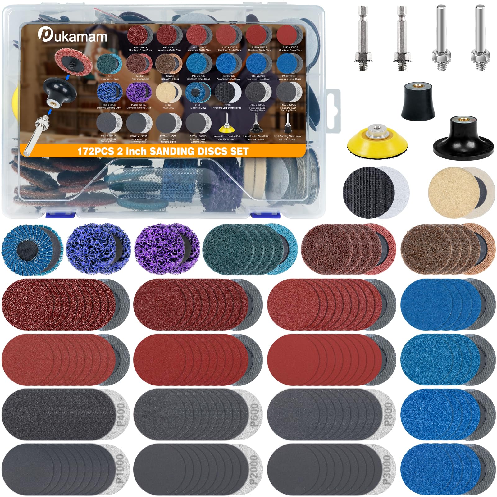 172 PCS 50mm Quick Change Sanding Discs, Drill Sanding Attachment with 1/4" Roll Lock for Milwaukee Dewalt, Compatible with Both Die Grinders and Power Drills for Surface Sanding Polishing