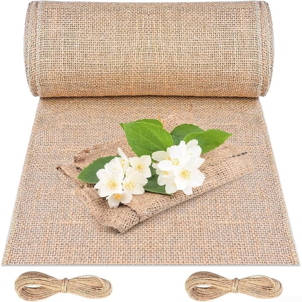 Suministros de manualidades de boda con camino de mesa de yute y cordel rústico natural