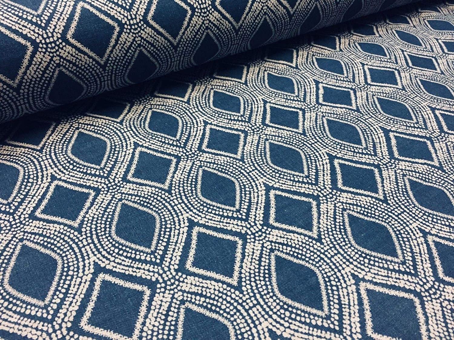 Art Deco Rhombus Damask Diamond Print Fabric Floral Cotton Material for Curtains Upholstery Home Decor, 140cm Wide Canvas - Image 4