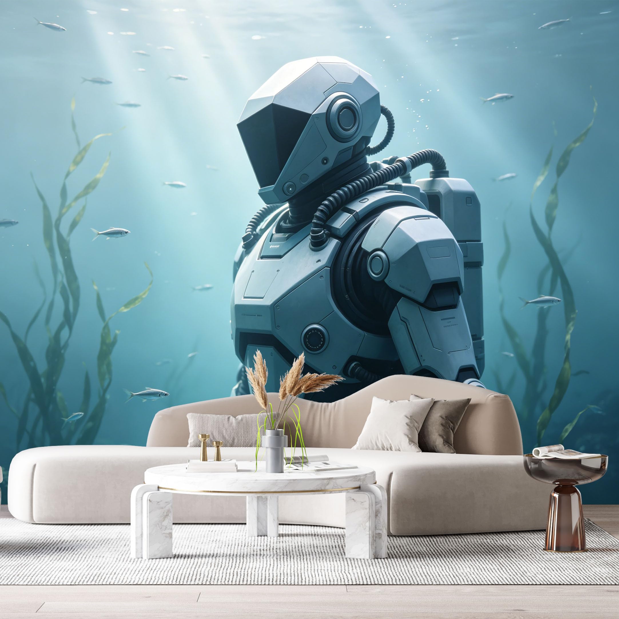 Custom Size Wall Mural Underwater Mechanical Armor SciFi Robot Futuristic Diver Mech SelfAdhesive Art Prints Removable Large Wallpaper Boy Bedroom Esports Room Game Room Tenant Room Studio