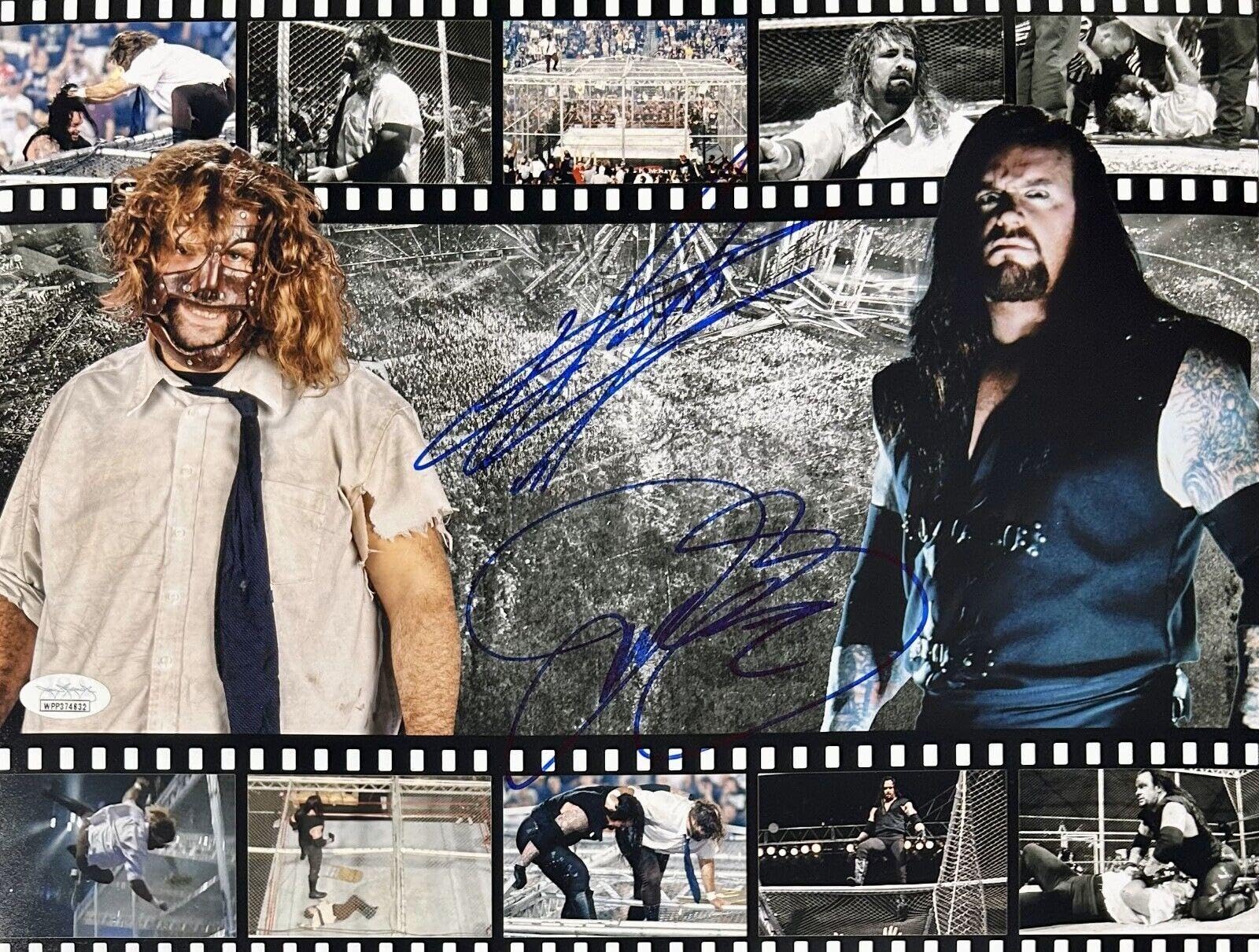 Undertaker and Mic Foley Mankind Signed Autographed 11x14 Photo JSA Authen WWE - Autographed Wrestling Photos