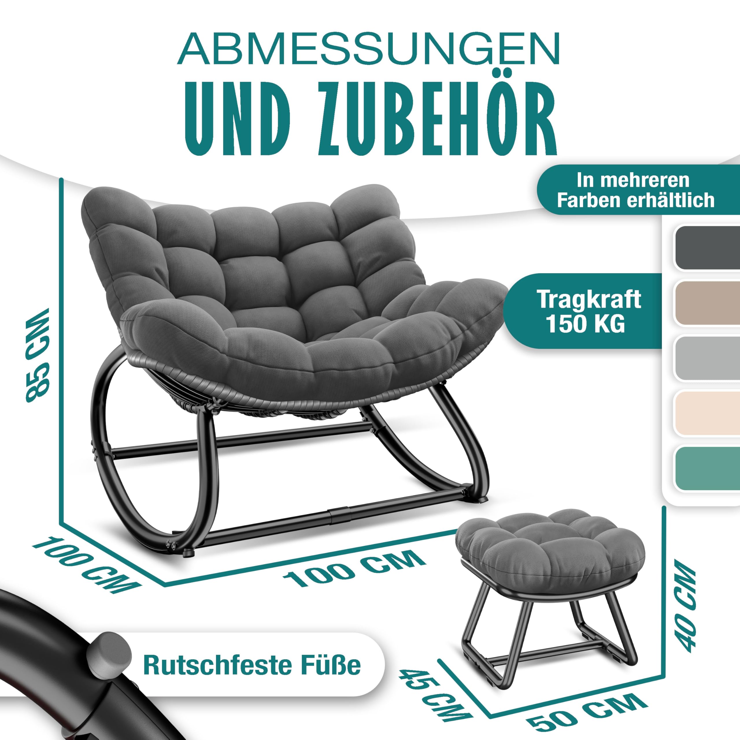 KESSER Mecedora con reposapiés para interiores y exteriores, ergonómica, carga máxima de 120 kg, silla de relax, patas antideslizantes, resistente a la intemperie, ideal para balcón, jardín y salón