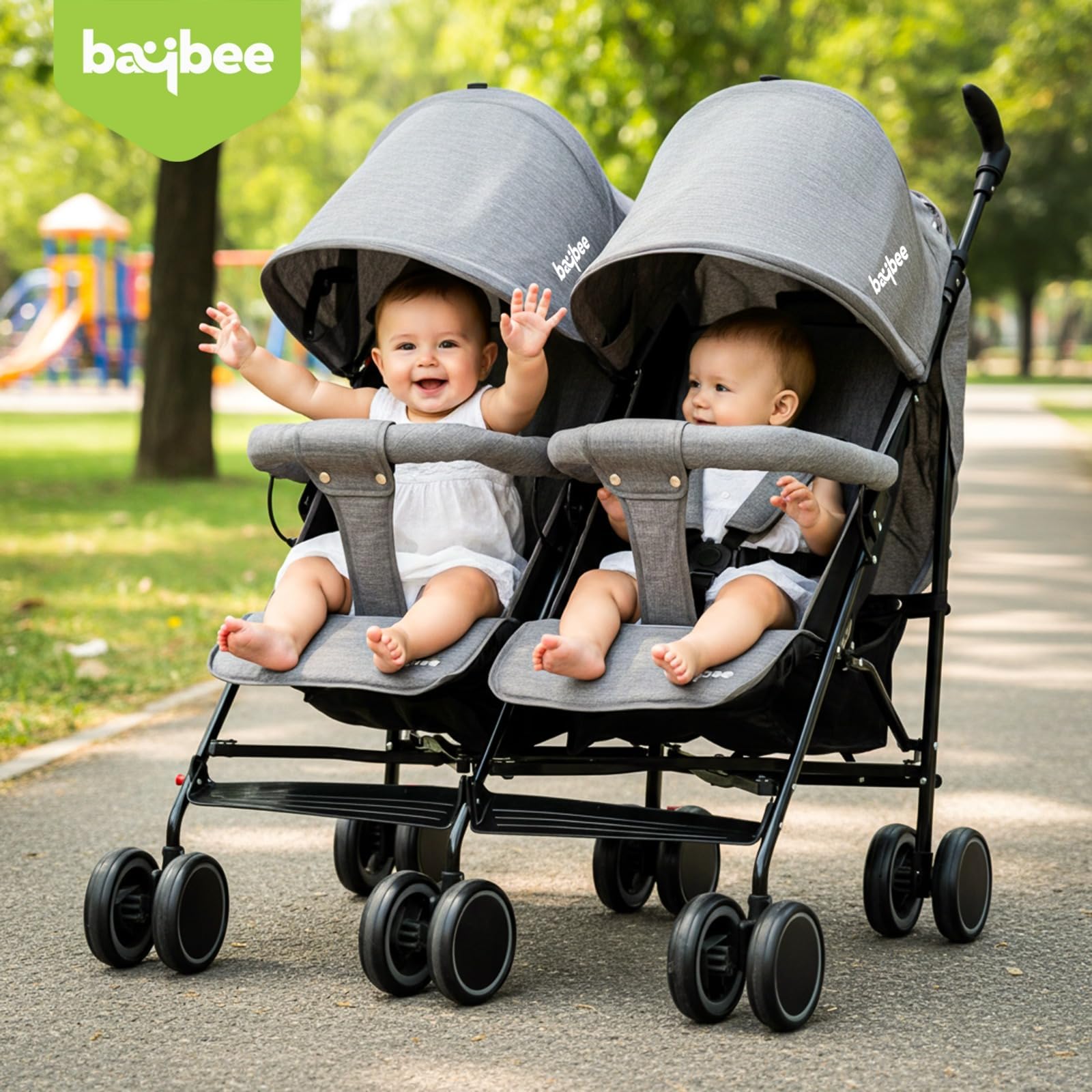 Baybee Twin Stroller - 2-in-1 for Twins & Siblings -2