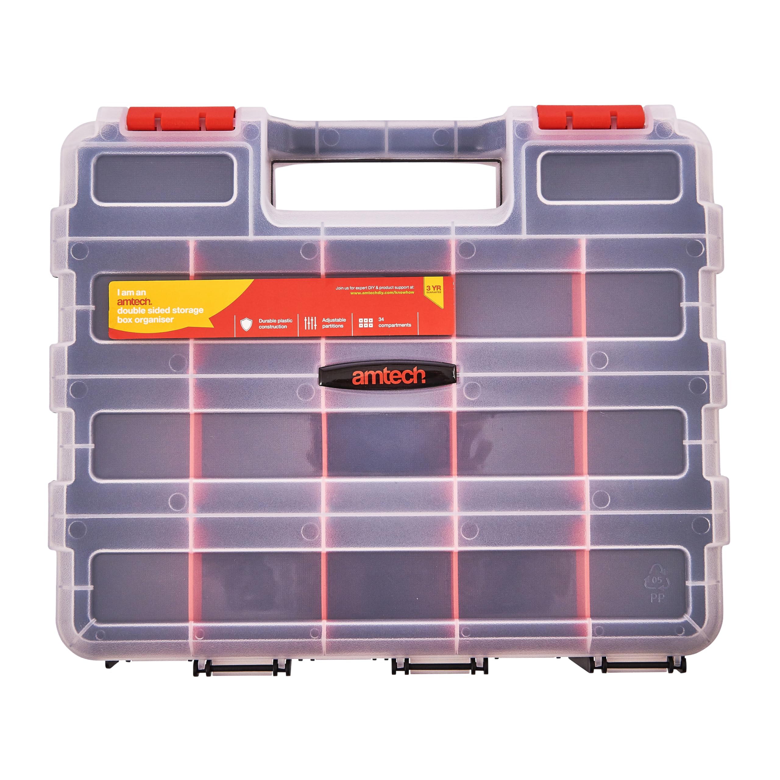 AmtechS6463 Double-Sided Storage Box Organiser, Screw Box, Assortment Box for Hardware, 34 Adjustable Compartments