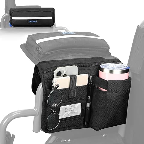 Upgraded Wheelchair Side Bag with Cup Holder, Dual-Side A...