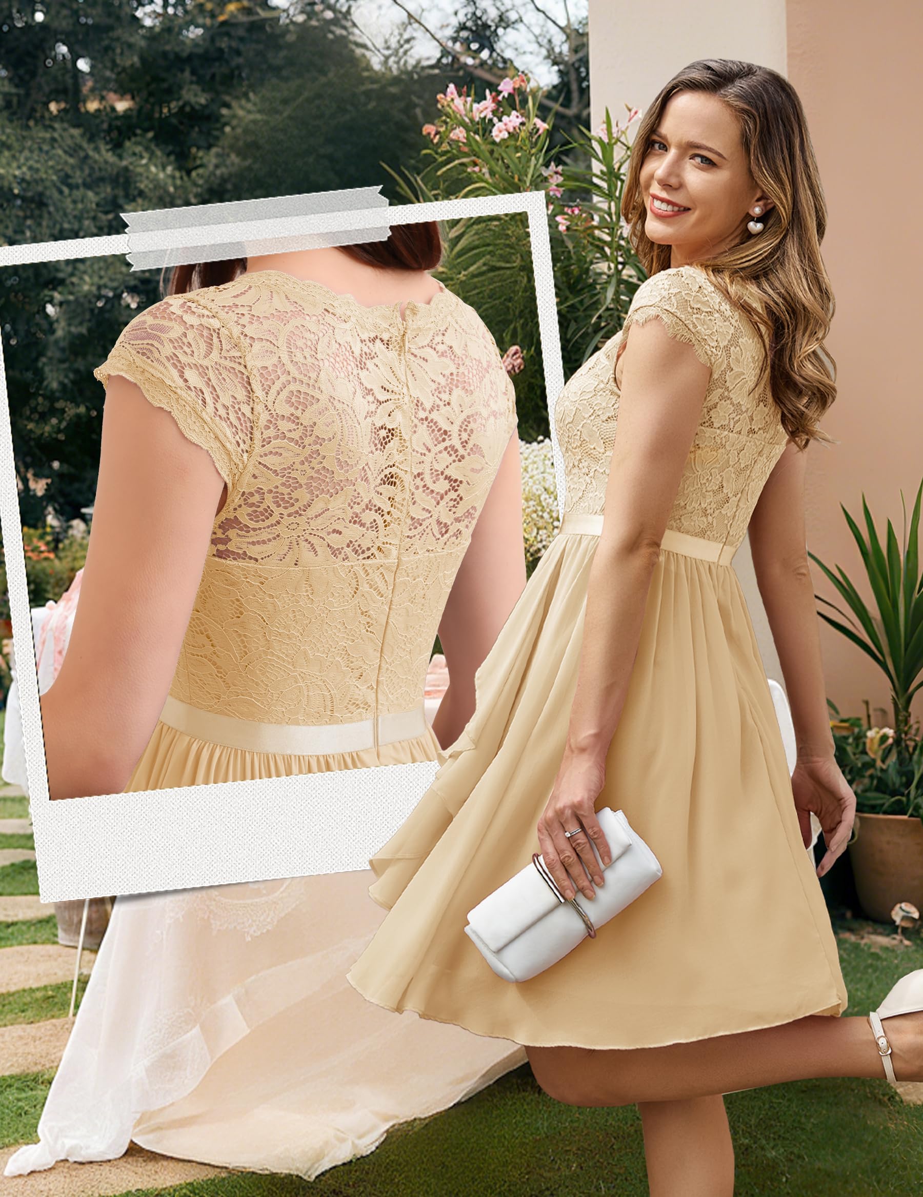 Wedtrend Robe de Soirée Femme à Volant avec Mousseline de Soie en Dentelle Chic pour Mariage