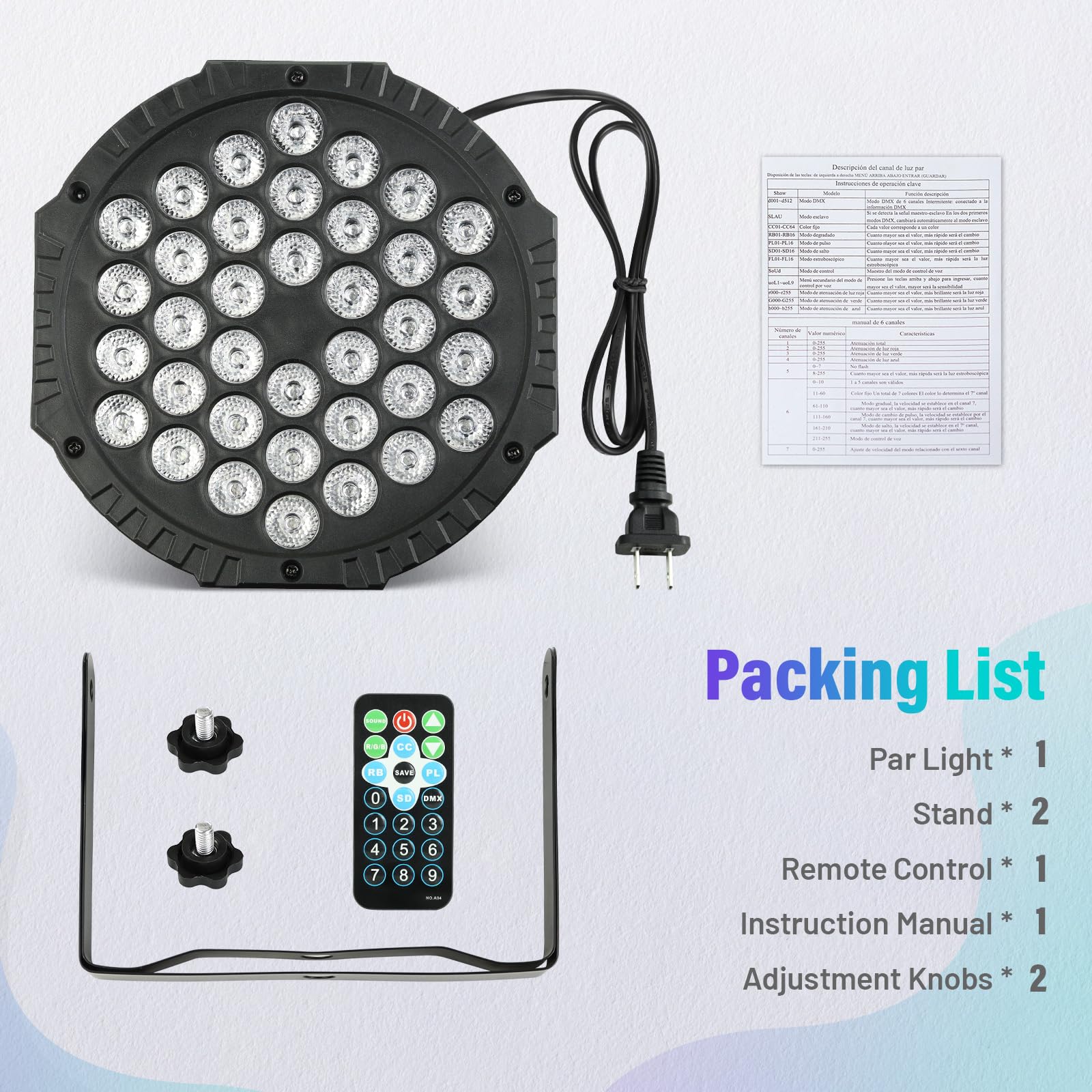 Luci da palcoscenico a LED, 36 W, RGB, con suono attivato, riproduzione automatica tramite telecomando e controllo DMX, luci per eventi, matrimoni, feste, club, feste di Natale