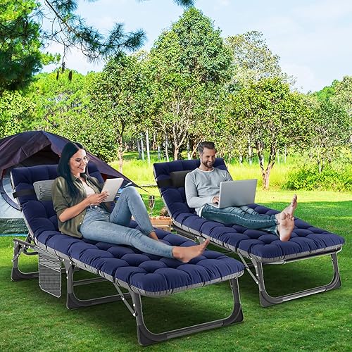 Miniatura 4 de LILYPELLE Tumbona plegable para exteriores con colchón, sillas reclinables ajustables de 5 posiciones para patio, perfectas para exteriores, tomar
