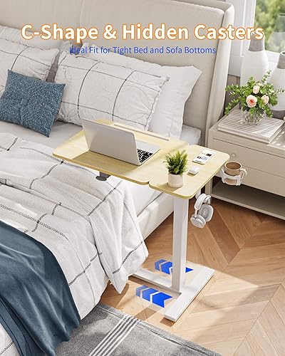 Miniatura 5 de YIHAYO Mesita de noche ajustable para colocar sobre la cama con ruedas, escritorio eléctrico de pie móvil de 24 x 16 pulgadas, escritorio para