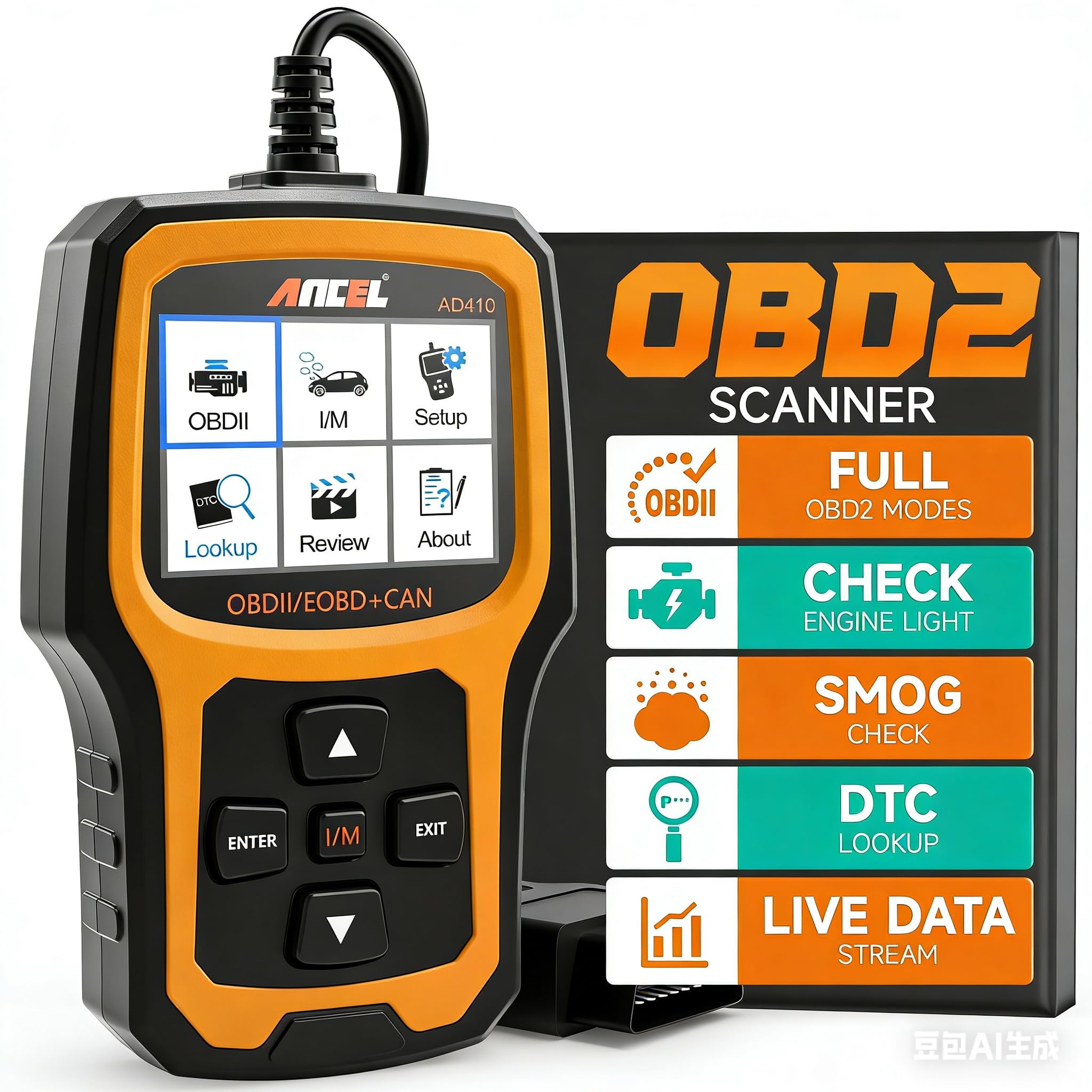 ANCEL AD410 Enhanced OBD2 Scanner, Vehicle Code Reader for Check Engine Light, Automotive OBD II Scanner Fault Diagnosis, OBDII Scan Tool for All OBDII Cars 1996+, Black/Yellow