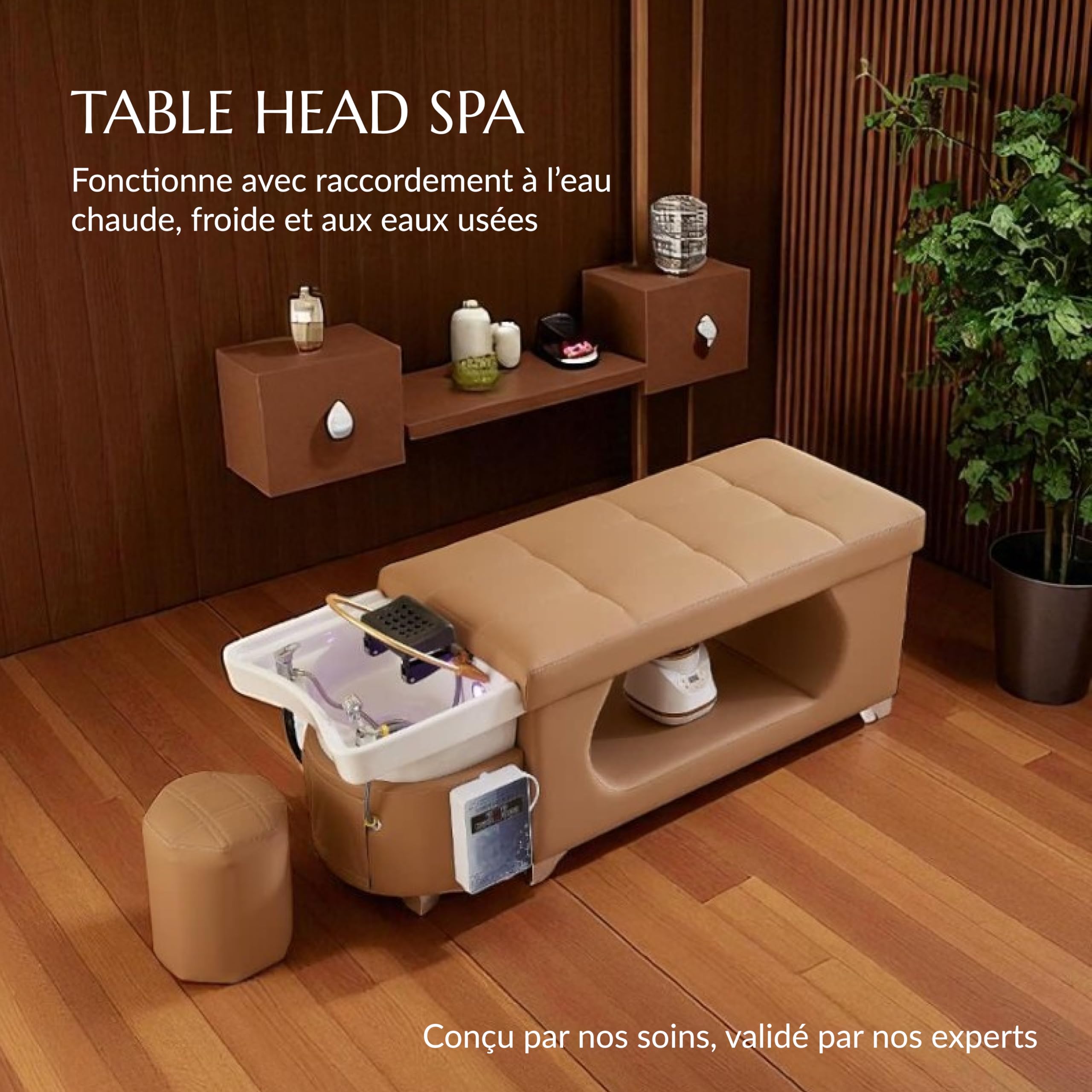 Table De Head Spa Avec Bac à Eau Intégré + Tabouret - Occasion (Couleur Beige)