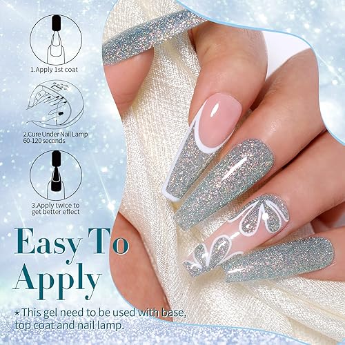 Miniatura 9 de Born Pretty Esmalte de uñas de gel con purpurina reflectante, lentejuelas brillantes, disco DJ, purpurina y lentejuelas, 6 unidades, 0.3 fl oz