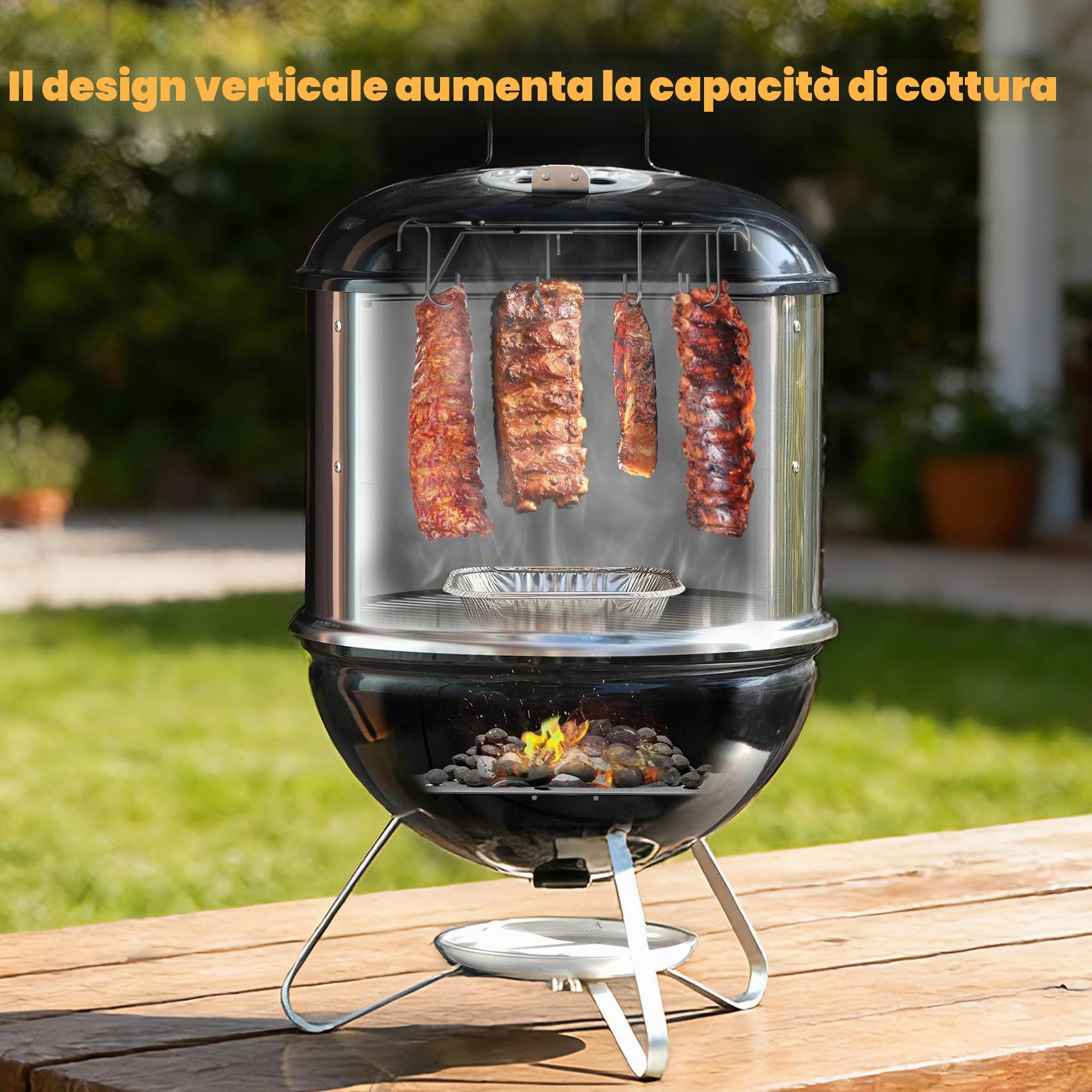 Onlyfire Sistema di Cottura con Camera di Affumicatura in Acciaio Inossidabile per Barbecue a Carbonella Weber Smokey Joe 37 cm, Trasforma Il Tuo Bollitore in Un Barbecue per Affumicatore