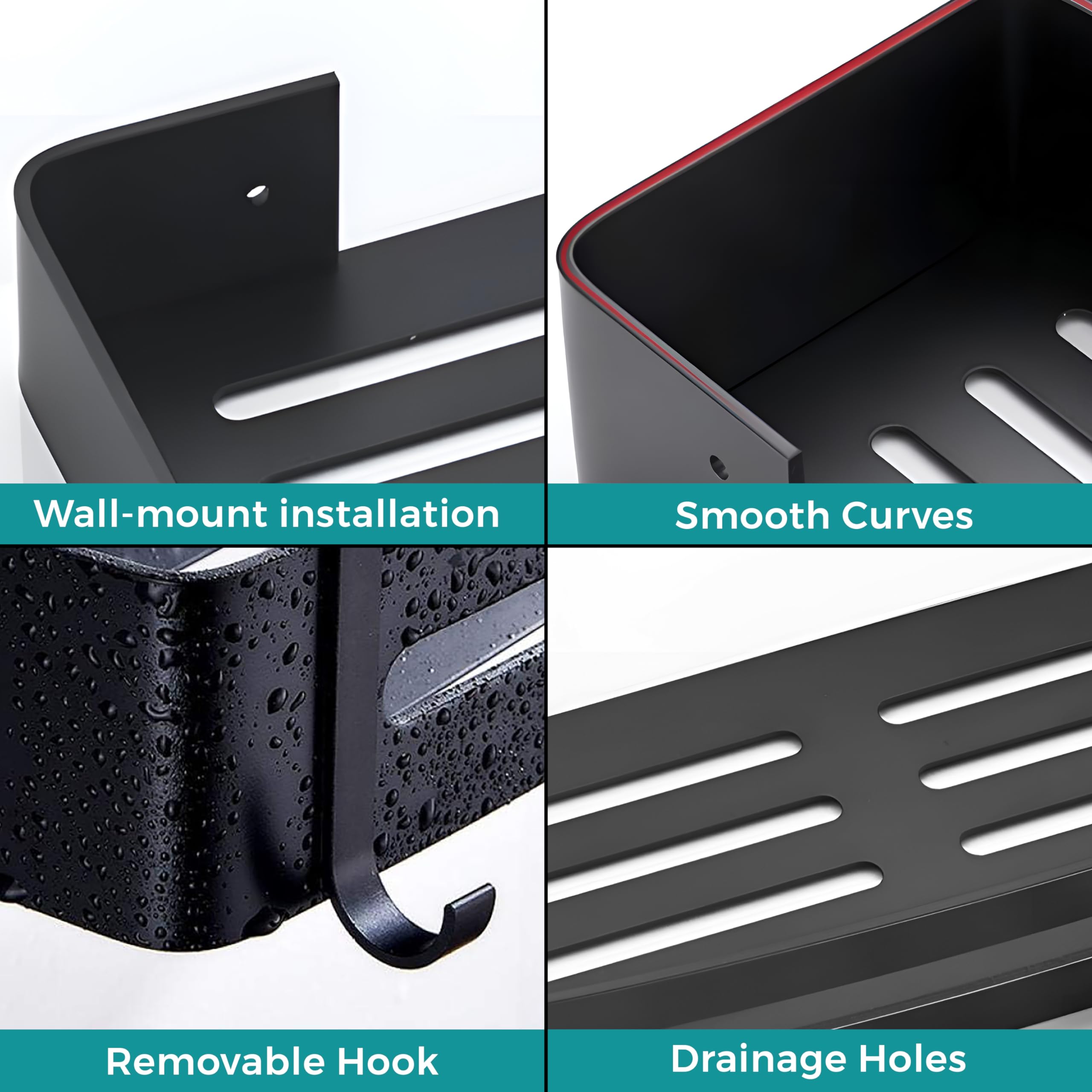Plantex Bathroom Shelf for Wall/Space Aluminium Wall Mounted Shelf for Bathroom with Removable Hooks/Floating Shelf/Bathroom Organiser - 12x5 inches, Black (Pack of 1) — Amazon image 4