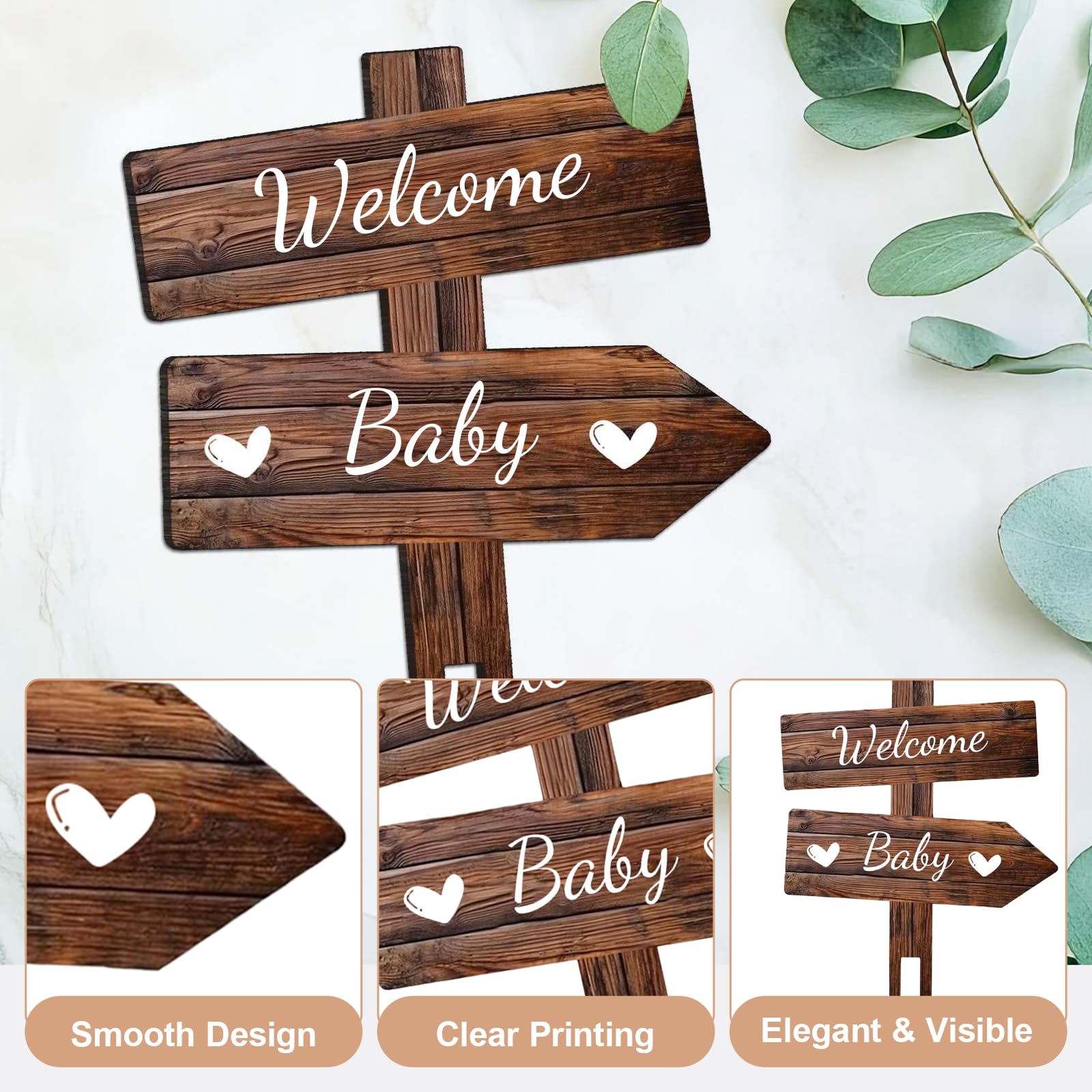 ZenithAura Rustic Welcome Baby Cake Topper in Wood Boy or Girl Announcement Neutral Wood Cake Decoration for Baby Shower Gender Reveal Party - Image 3