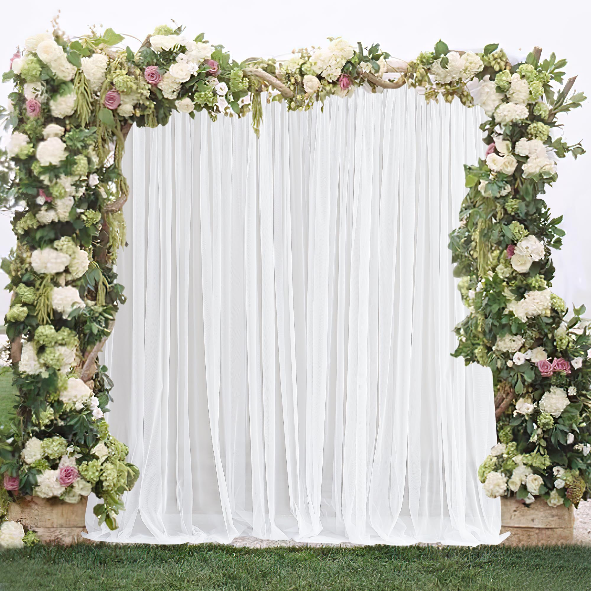 PONY DANCE Moskitonetz Outdoor Vorhang Weiß 2er Set Outdoorvorhänge H 249 x B 150 cm Pavillon Vorhang mit Stangedurchzug DIY Verstellbare Outdoor Gardinen für Terrasse