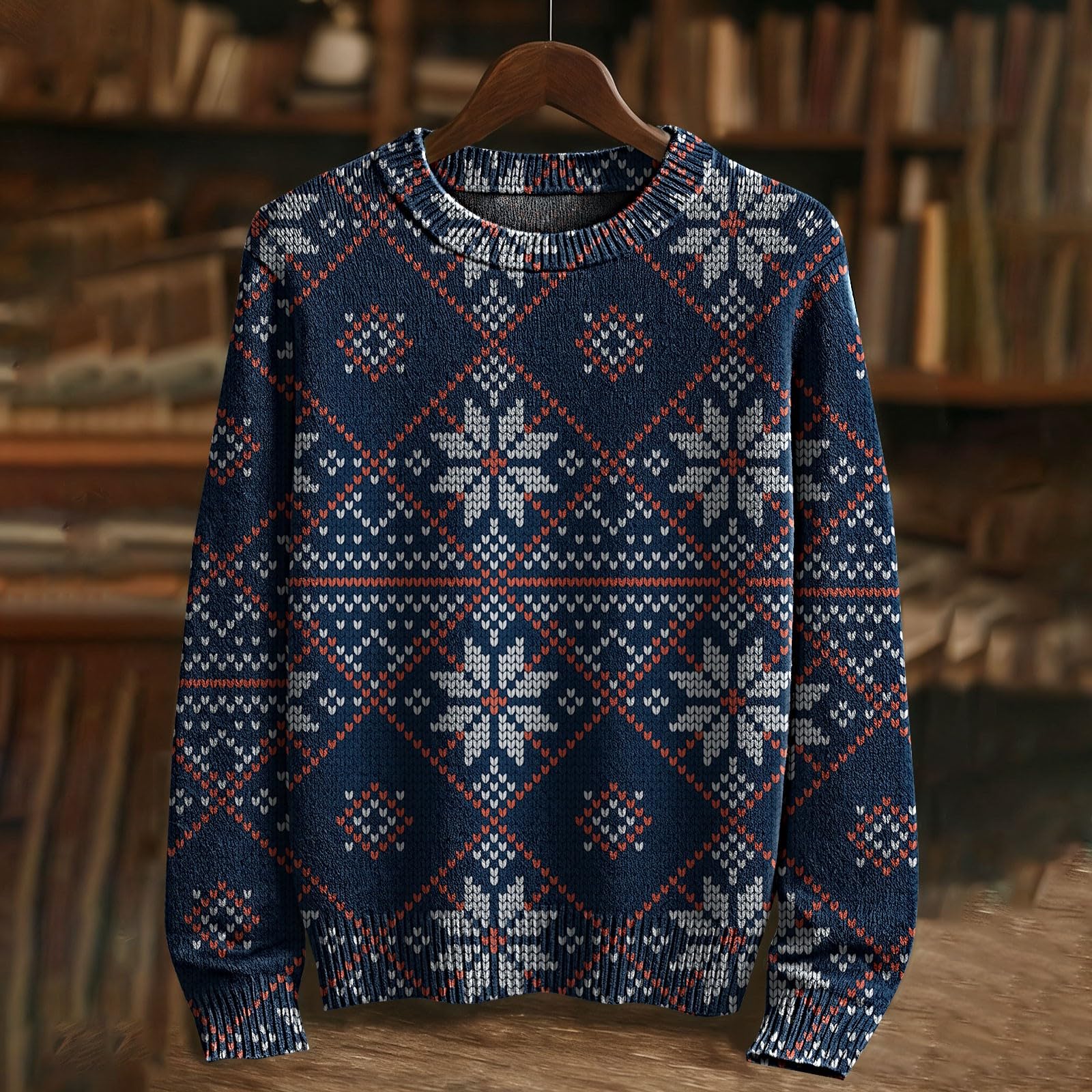 Generisch Sudadera para hombre de invierno, sin capucha, sudadera con estampado navideño, suéter ligero, cálido y deportivo, cómodo para uso diario, clásico