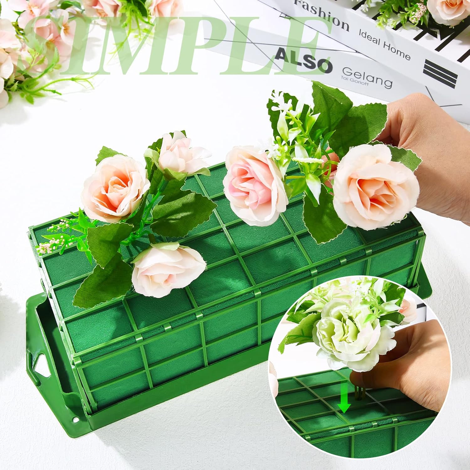 4 Pieces Floral Foam Cage Rectangle Flower Holder with Floral Foam Square Floral Foam Blocks with Silicone Suckers Florist Green Foam for Flower Arrangements Flowers Cage Bowl for Table Centerpiece