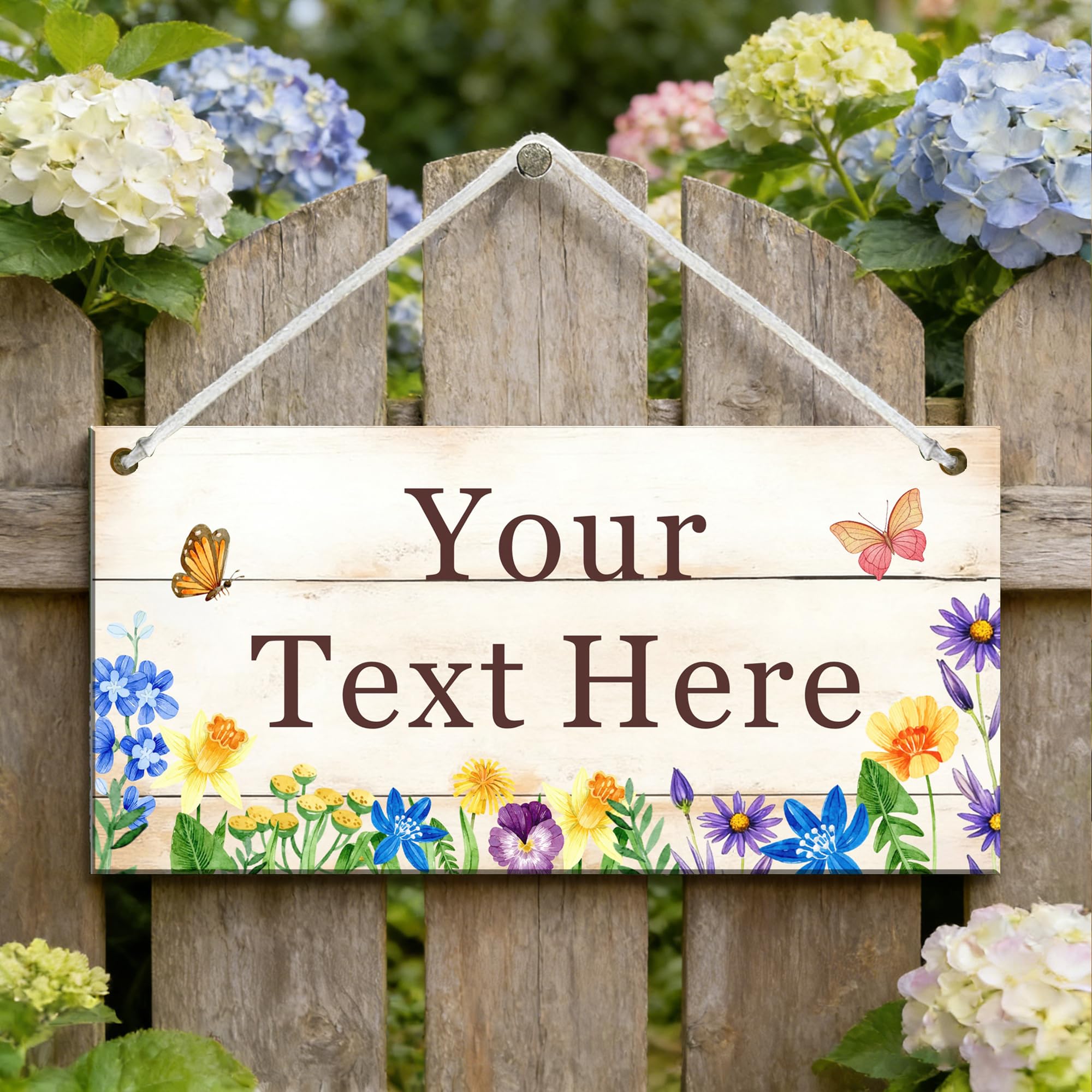 EDSG Personalised Sign Plaque, Outdoor Welcome Sign, Wooden Hanging Wall House Sign, Custom Garden Signs with Any Text, Home Decor Gift (Design 2)